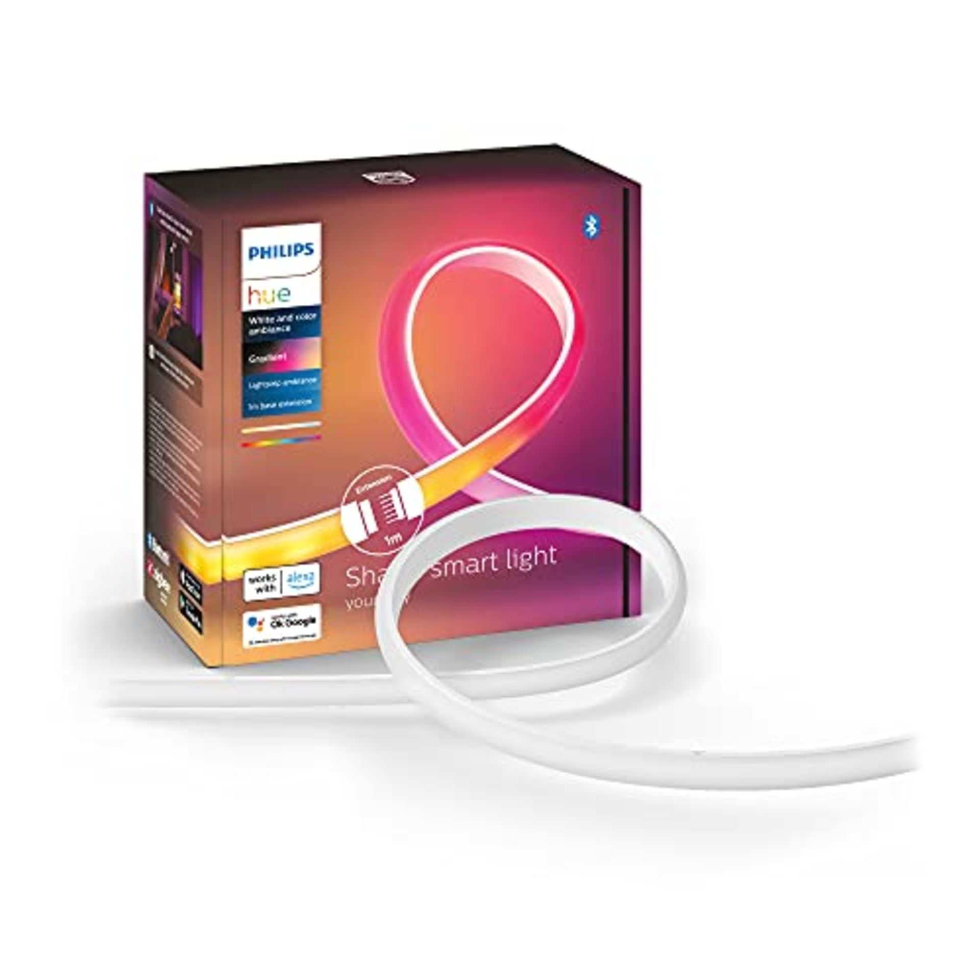 Philips Hue NEW Gradient Light Strip 1m Extension. For Syncing with Entertainment, Med