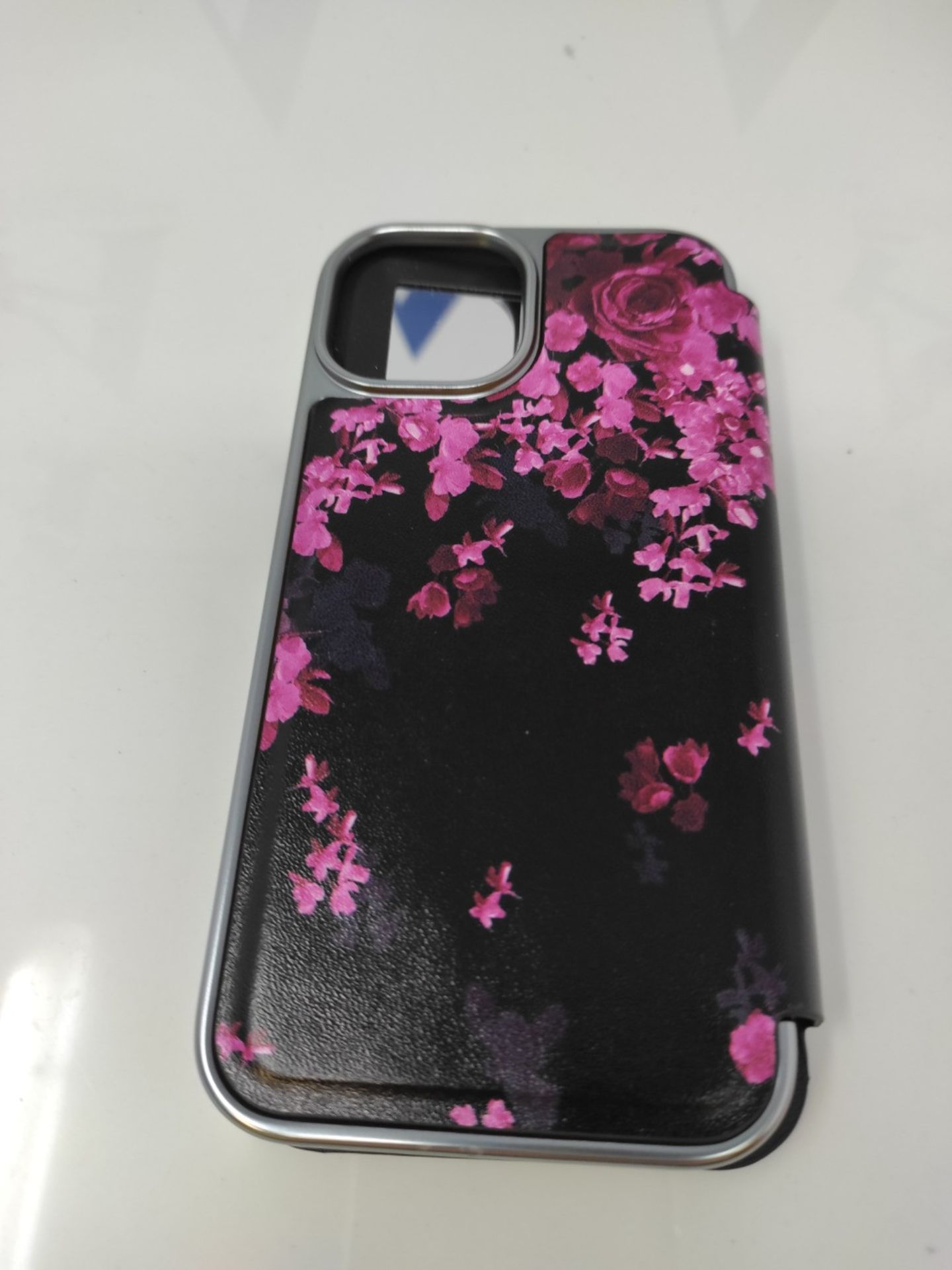 Ted Baker Flower Border Mirror Folio Case Compatible with iPhone 15 - Black Silver - Image 2 of 2