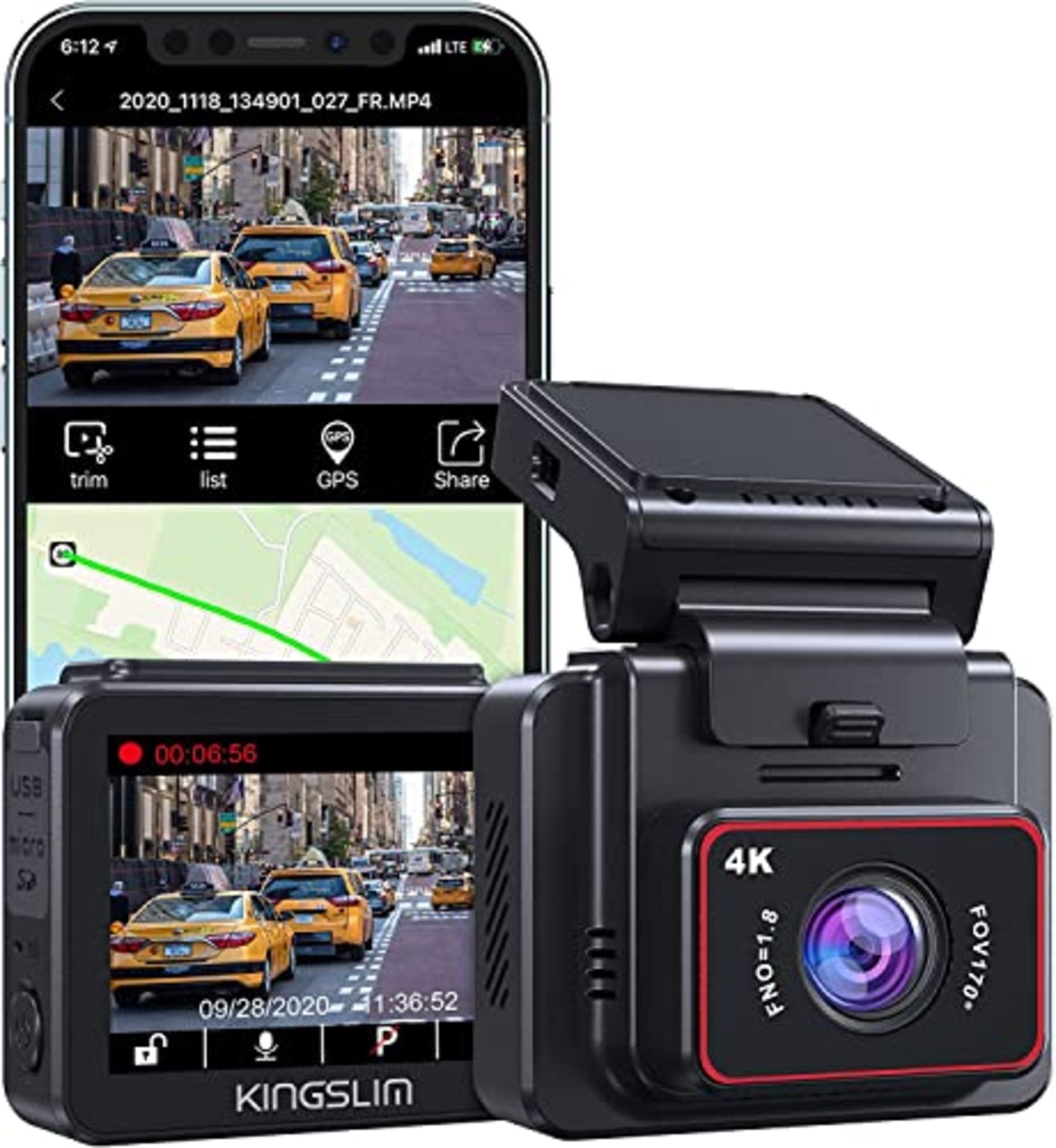 RRP £95.00 Kingslim D5 4K Dash Cam Front with WiFi - 2160P UHD Car Camera Dash Cam with GPS and S