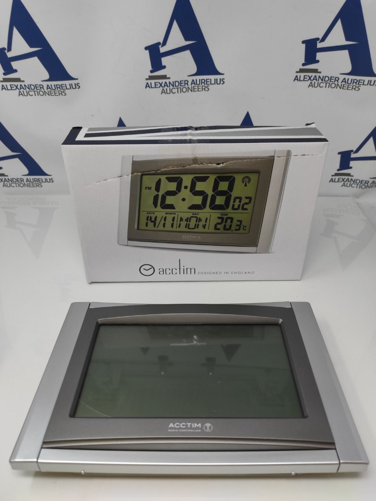 Acctim Stratus Digital Wall/Desk Clock Radio Controlled Tabletop LCD Display Date & Th - Image 2 of 2