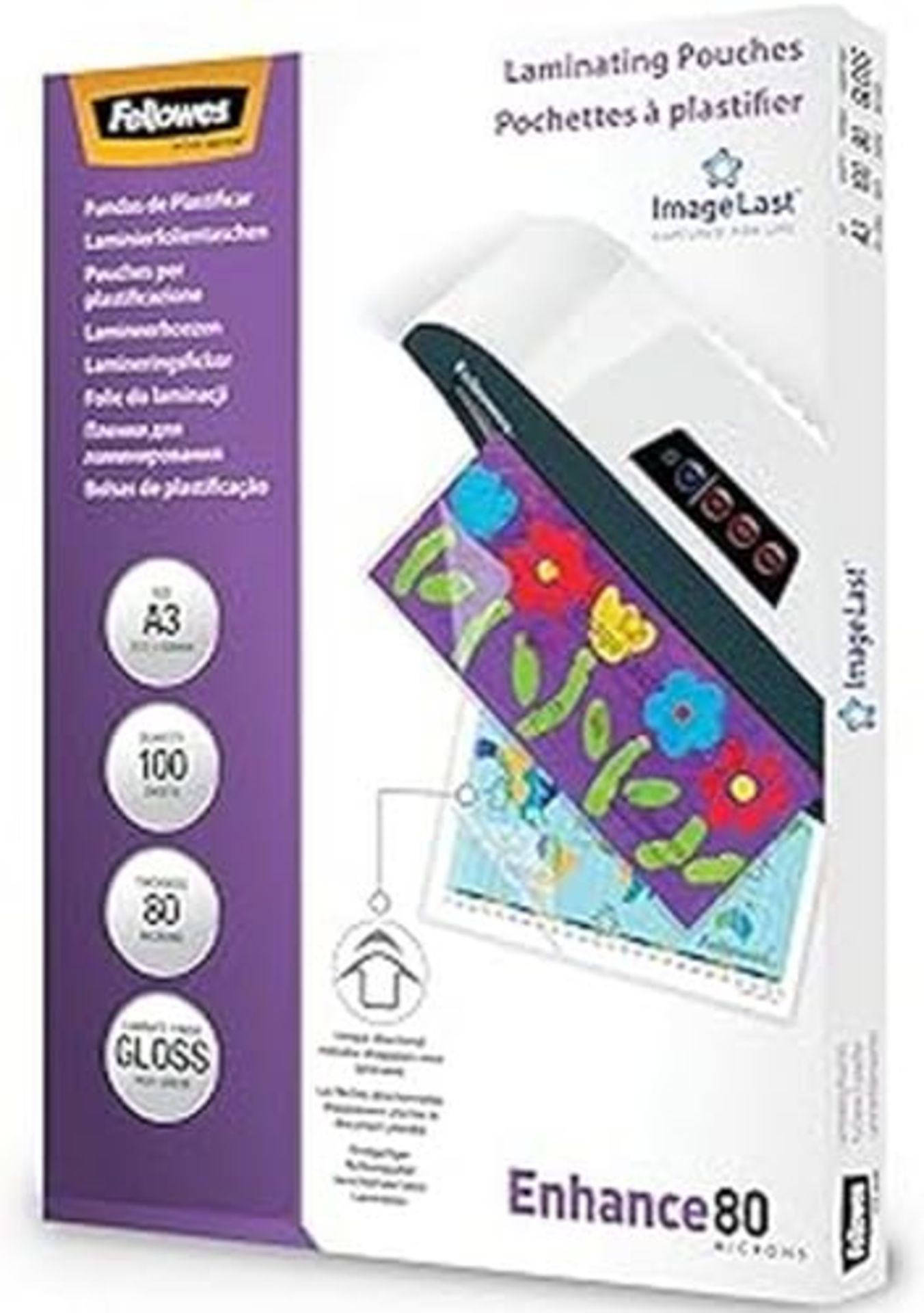 Fellowes A3 Laminating Pouches - Gloss Finish - 100 Sheets - 160 Micron (2 x 80 Micron