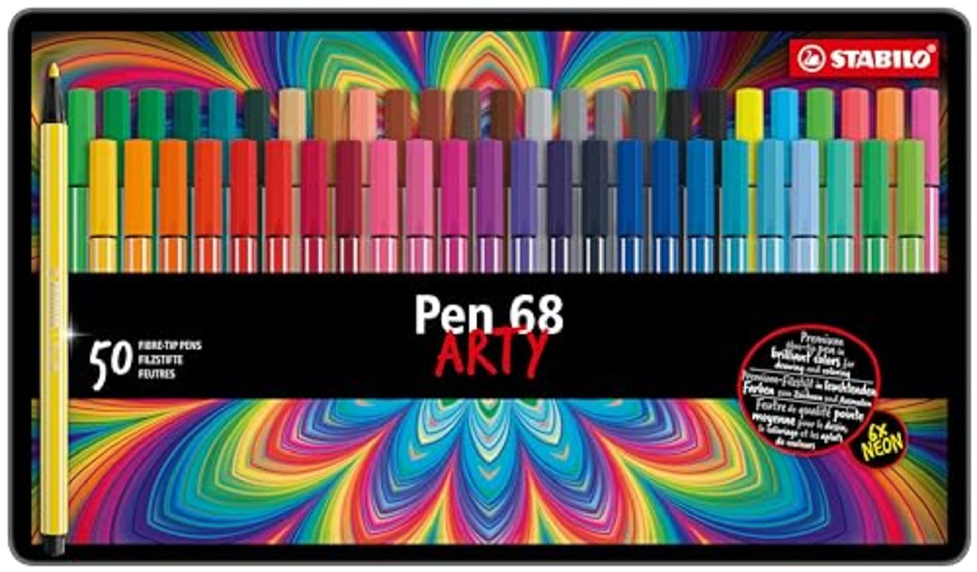 Premium Fibre-Tip Pen - STABILO Pen 68 - ARTY - Tin of 50 - Assorted Colours