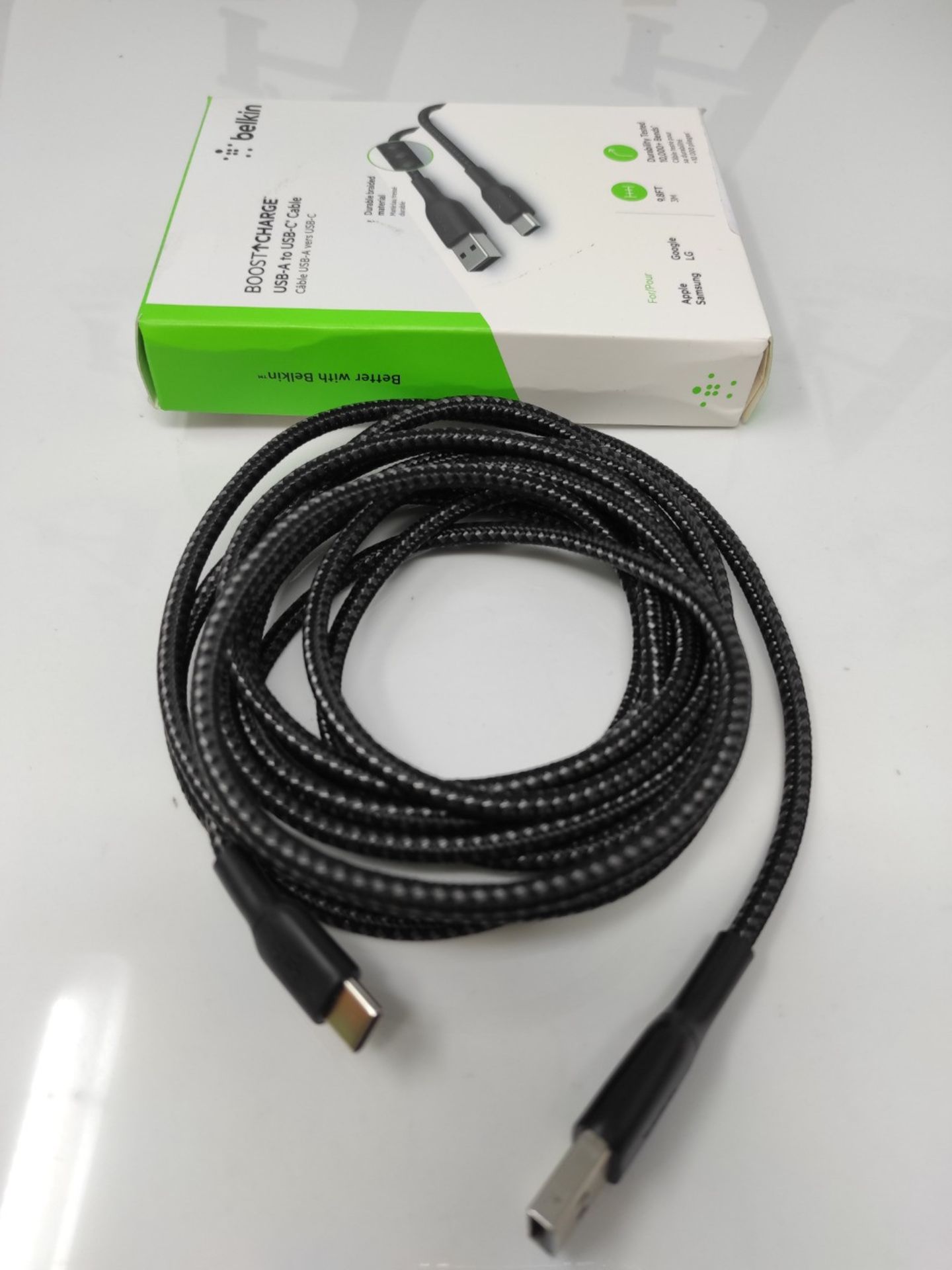 Belkin BoostCharge Braided USB C charger cable, USB-C to USB-A cable, USB type C charg - Image 2 of 2