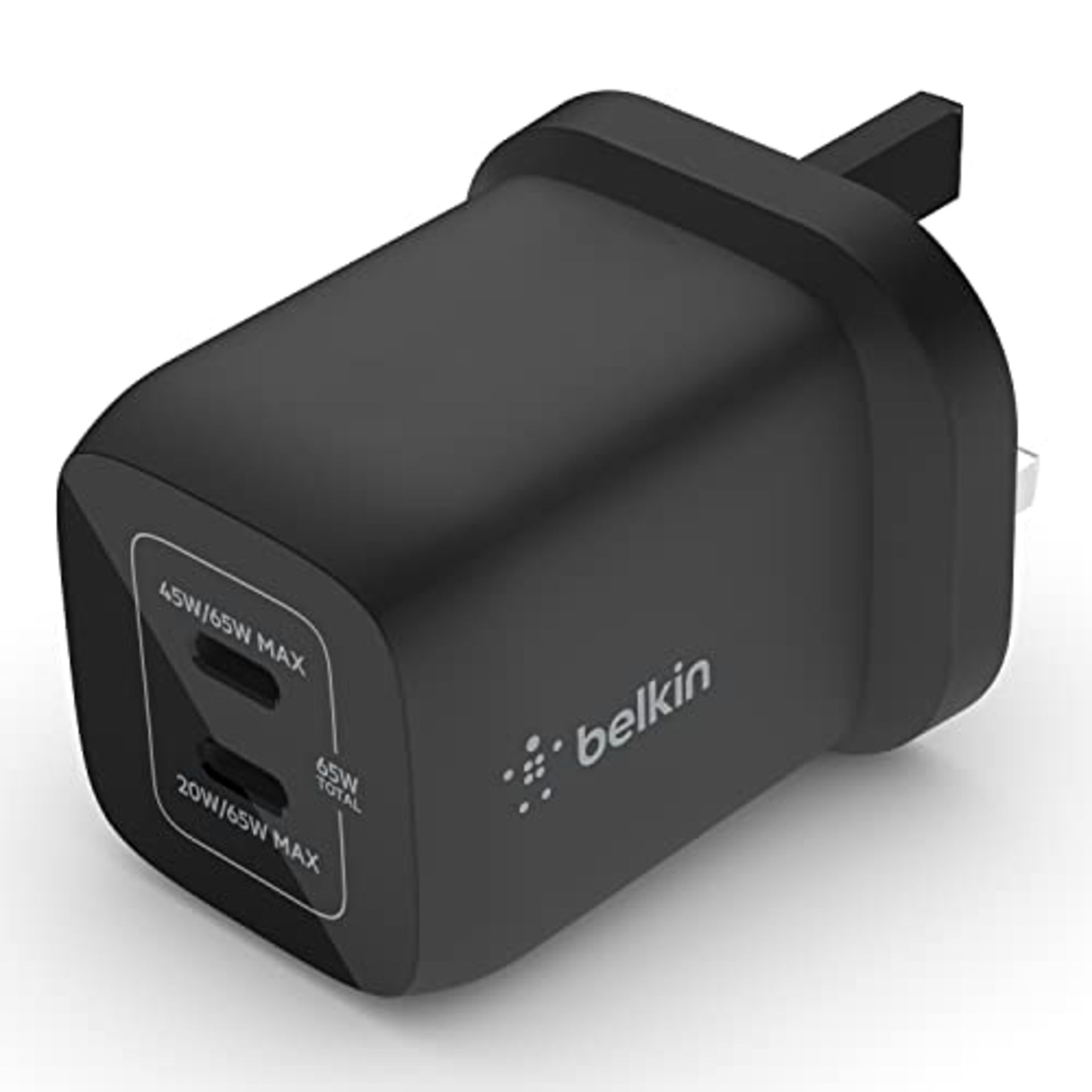 Belkin 65W Dual USB Type C Wall Charger, Fast Charging Power Delivery 3.0 with GaN Tec