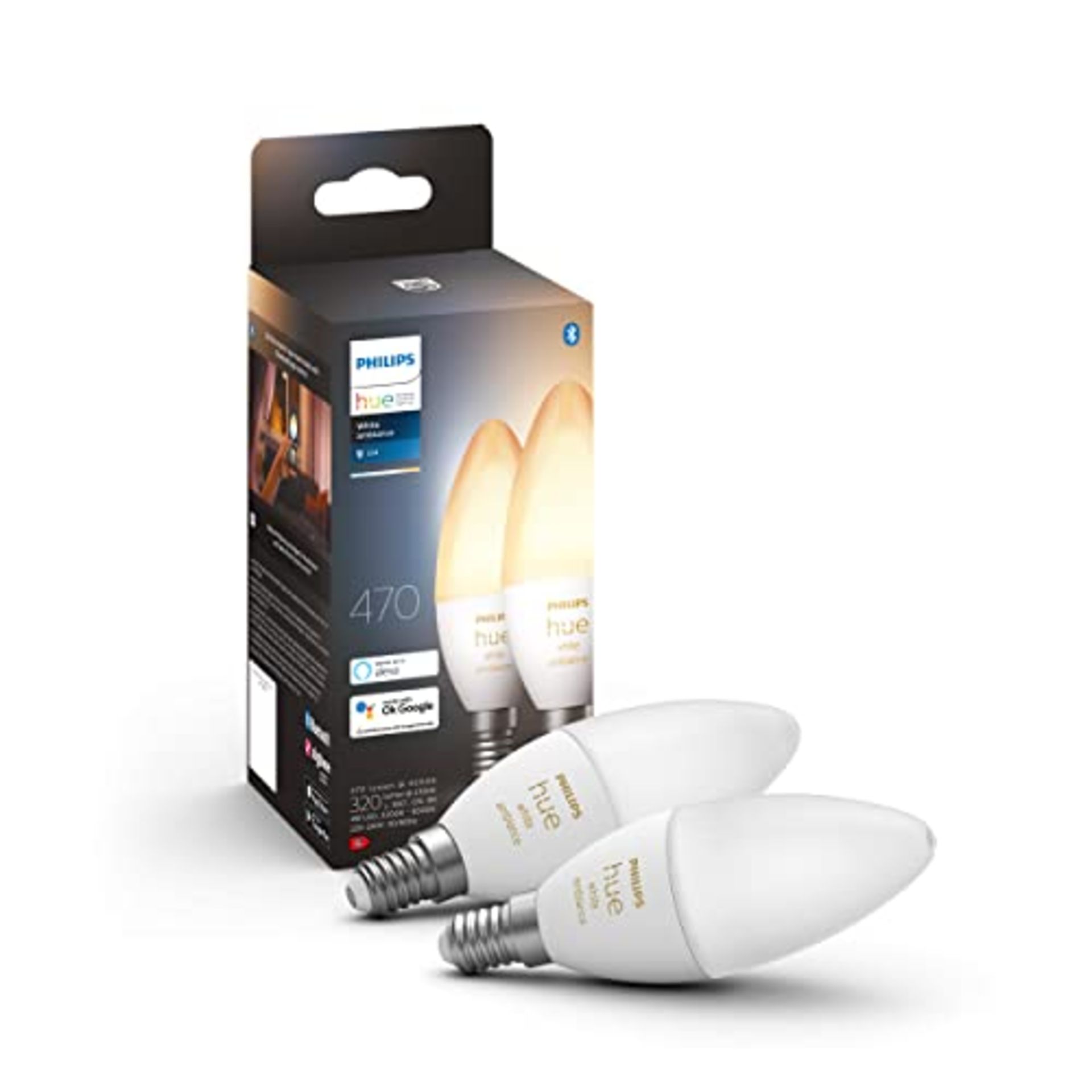 Philips Hue NEW White Ambiance Smart Light Bulb 2 Pack [E14 Small Edison Screw] Works
