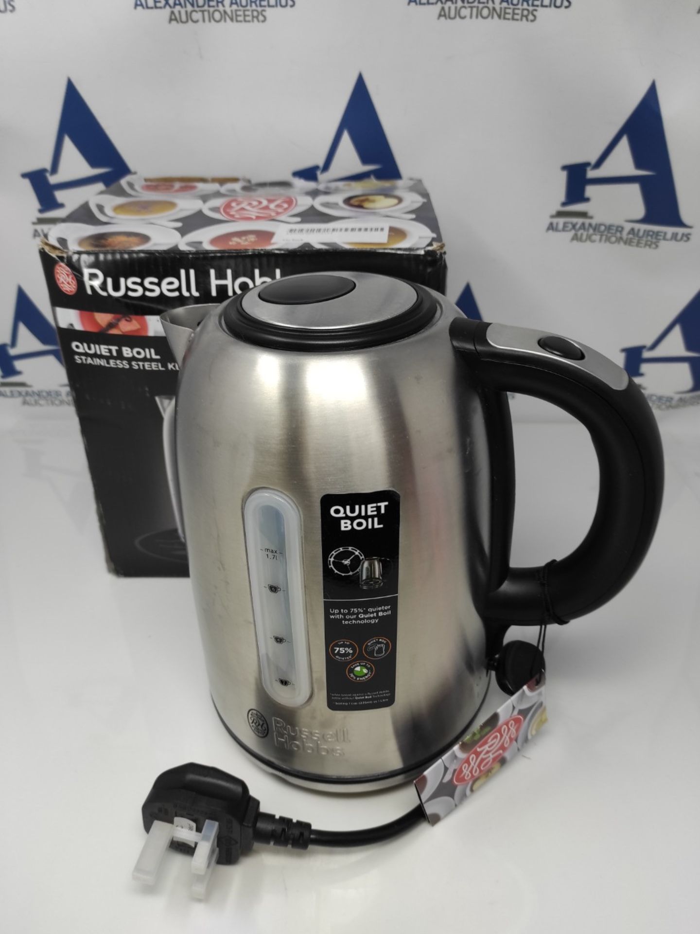 Russell Hobbs 20460 Quiet Boil Kettle, Brushed Stainless Steel, 3000W, 1.7 Litres - Image 2 of 2