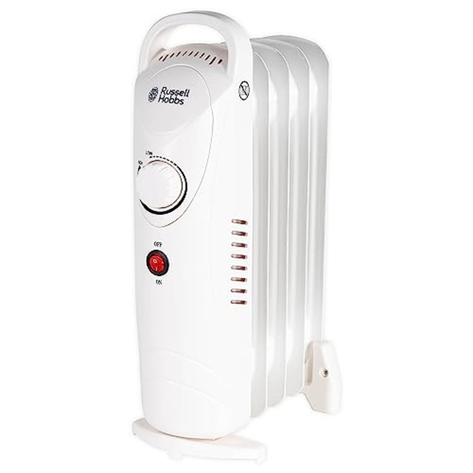 Russell Hobbs 650W Oil Filled Radiator, 5 Fin Portable Electric Heater - White, Adjust