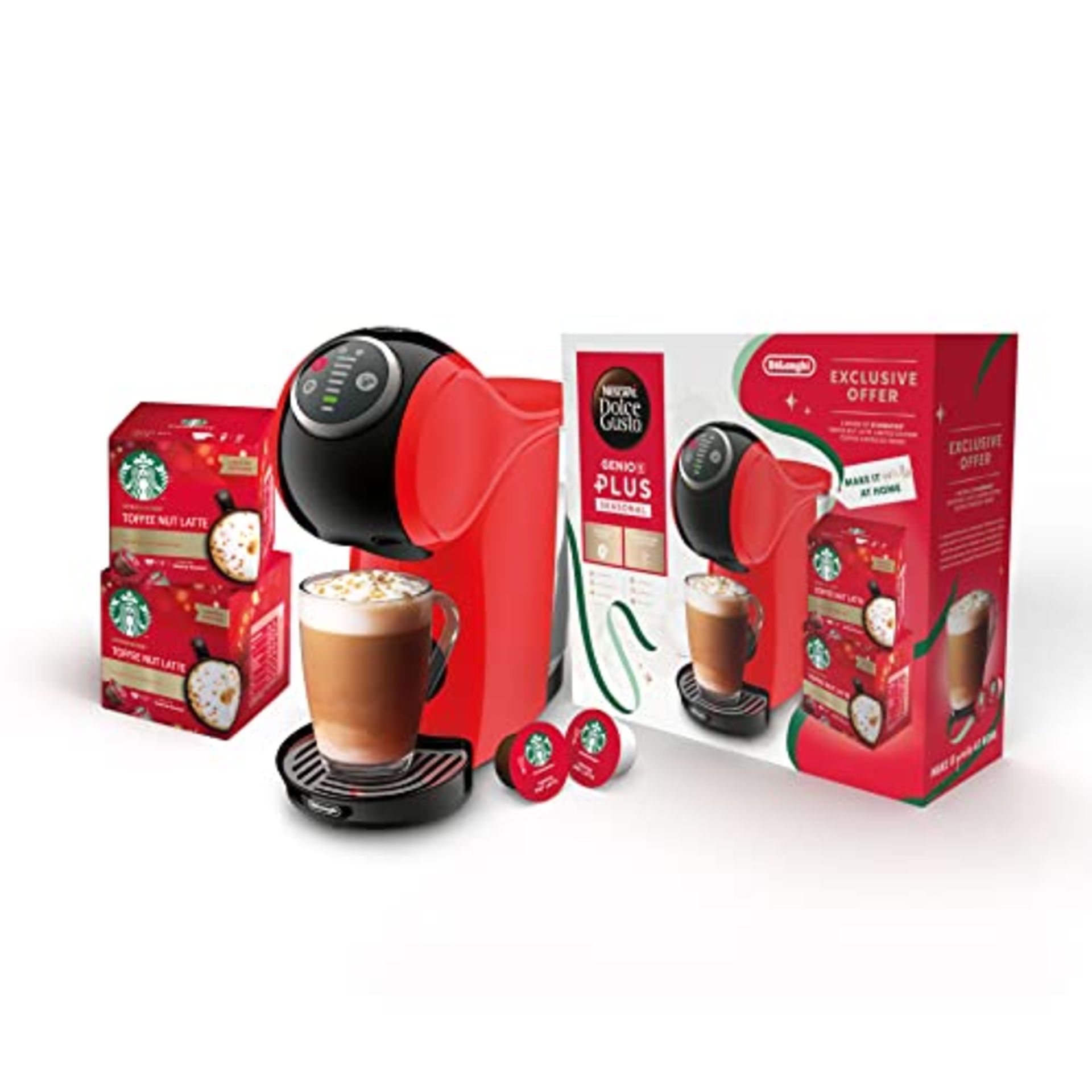 RRP £69.00 DELONGHI EDG315.R Dolce Gusto Genio S Plus Toffee Nut Latte Bundle, 0.8 liters, Red