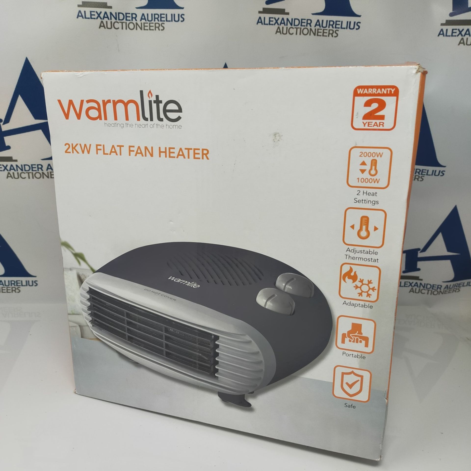 Warmlite WL44004DT 2000W Portable Flat Fan Heater with 2 Heat Settings and Overheat Pr - Bild 2 aus 3