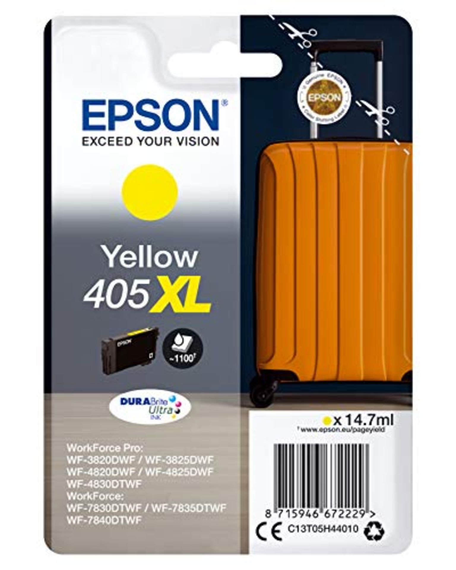 Epson 405XL Yellow Suitcase High Yield Genuine, DURABrite Ultra Ink