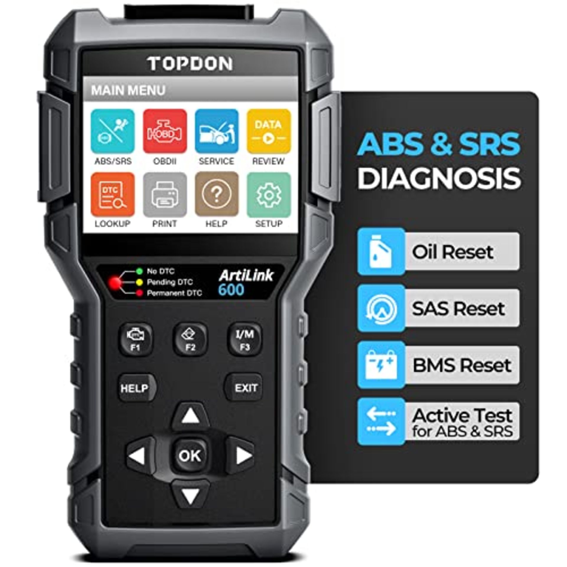 RRP £98.00 TOPDON AL600 OBD2 Code Reader with Active Test, ABS & SRS Diagnostics, Car Maintece Re