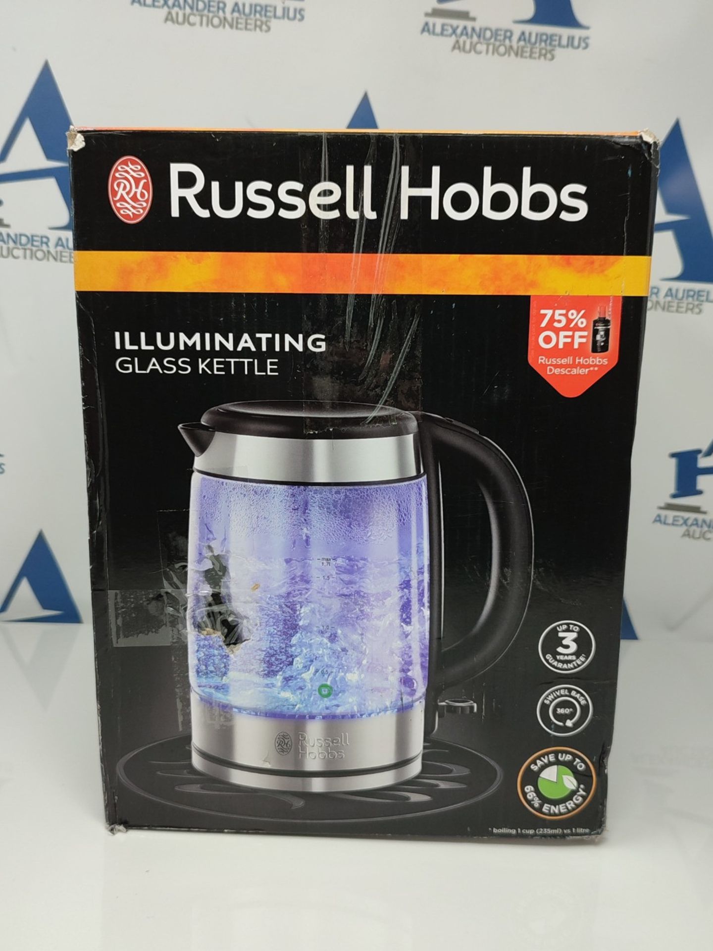 RRP £70.00 Russell Hobbs 21600-10 Illuminating Glass Kettle, Black, 1.7 Litre, 3000 Watt - Image 2 of 3