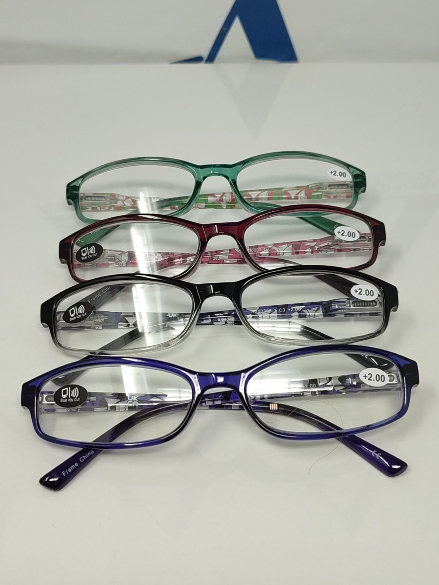 BOSAIL 4 Pack Reading Glasses Blue Light Blocking,Fashion Ladies Spring Hinge Readers - Image 3 of 3
