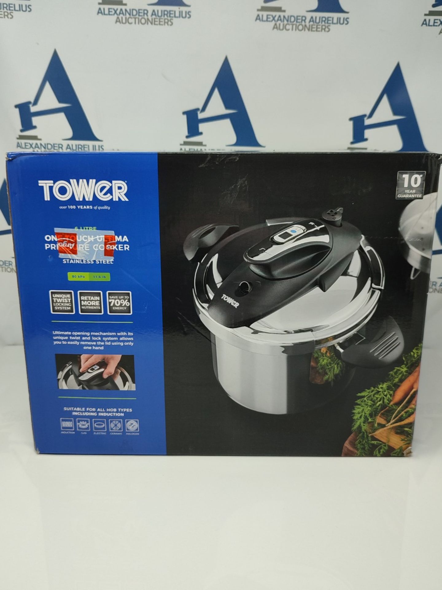 RRP £54.00 Tower T80244 Pressure Cooker with Steamer Basket, Stainless Steel, 6 Litre , Silver - Image 2 of 3