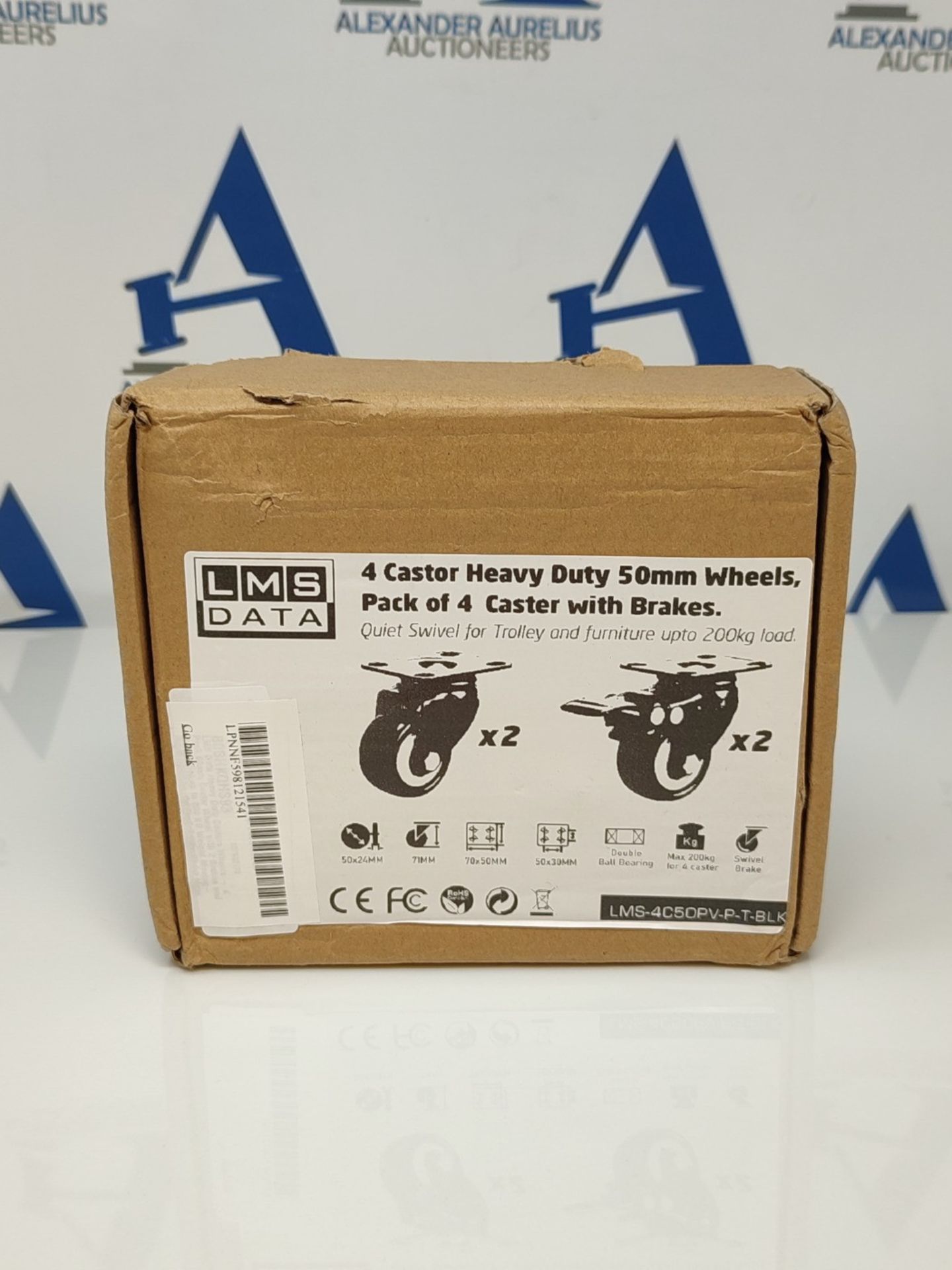 LMS Data Heavy Duty Castors Wheels - 4 Pack 50mm Castor Wheel with 2 Brakes and Screws - Image 2 of 3