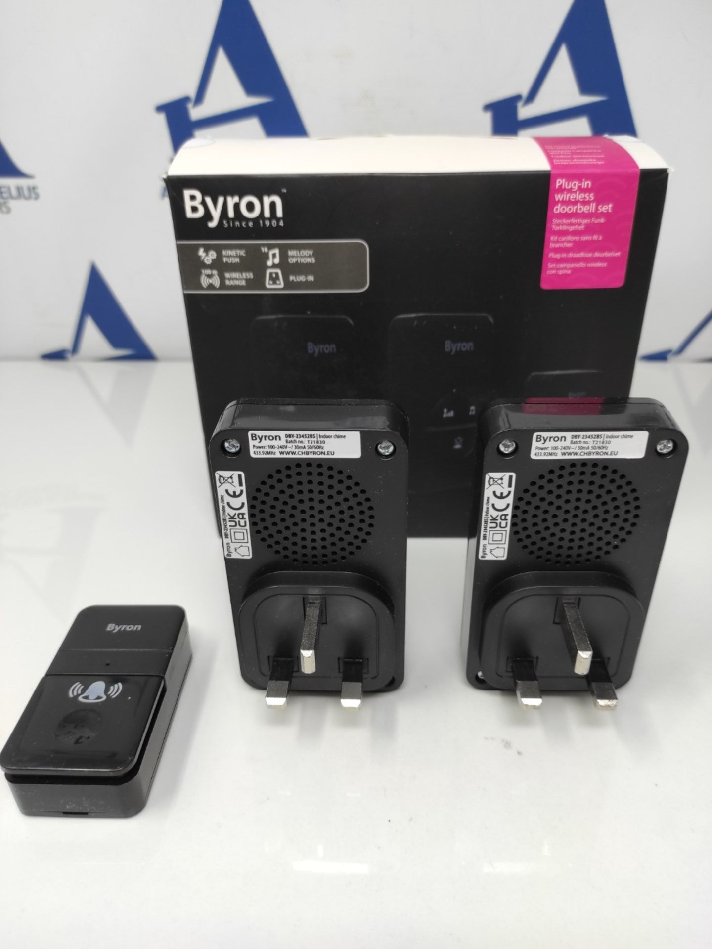 Byron DBY-23455BS Wireless Doorbell Set - 2 Plugs - Kinetic Energy - Black - Image 3 of 3