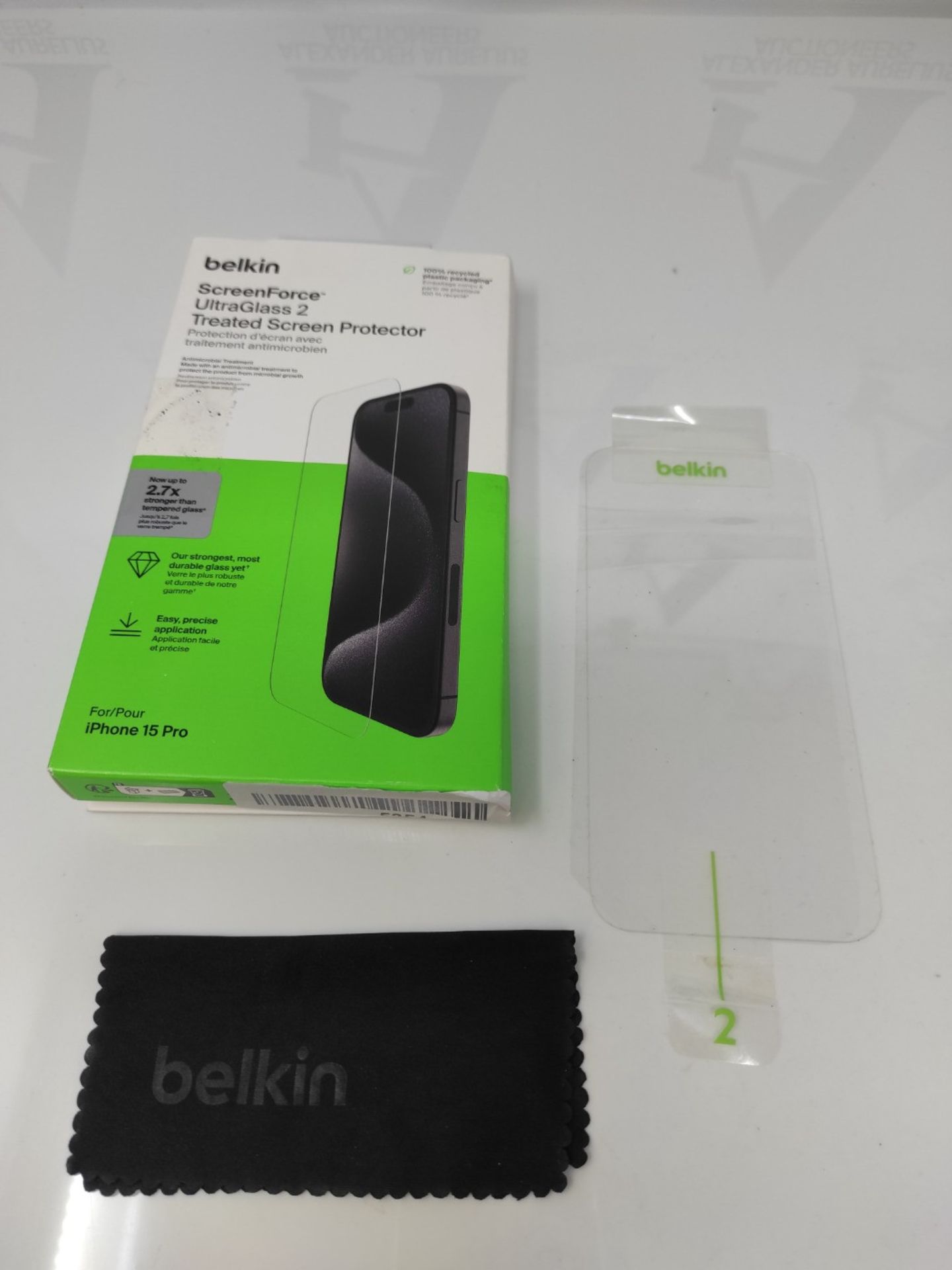 Belkin ScreenForce UltraGlass 2 Treated iPhone 15 Pro Screen Protector, Scratch-Resist - Image 2 of 2