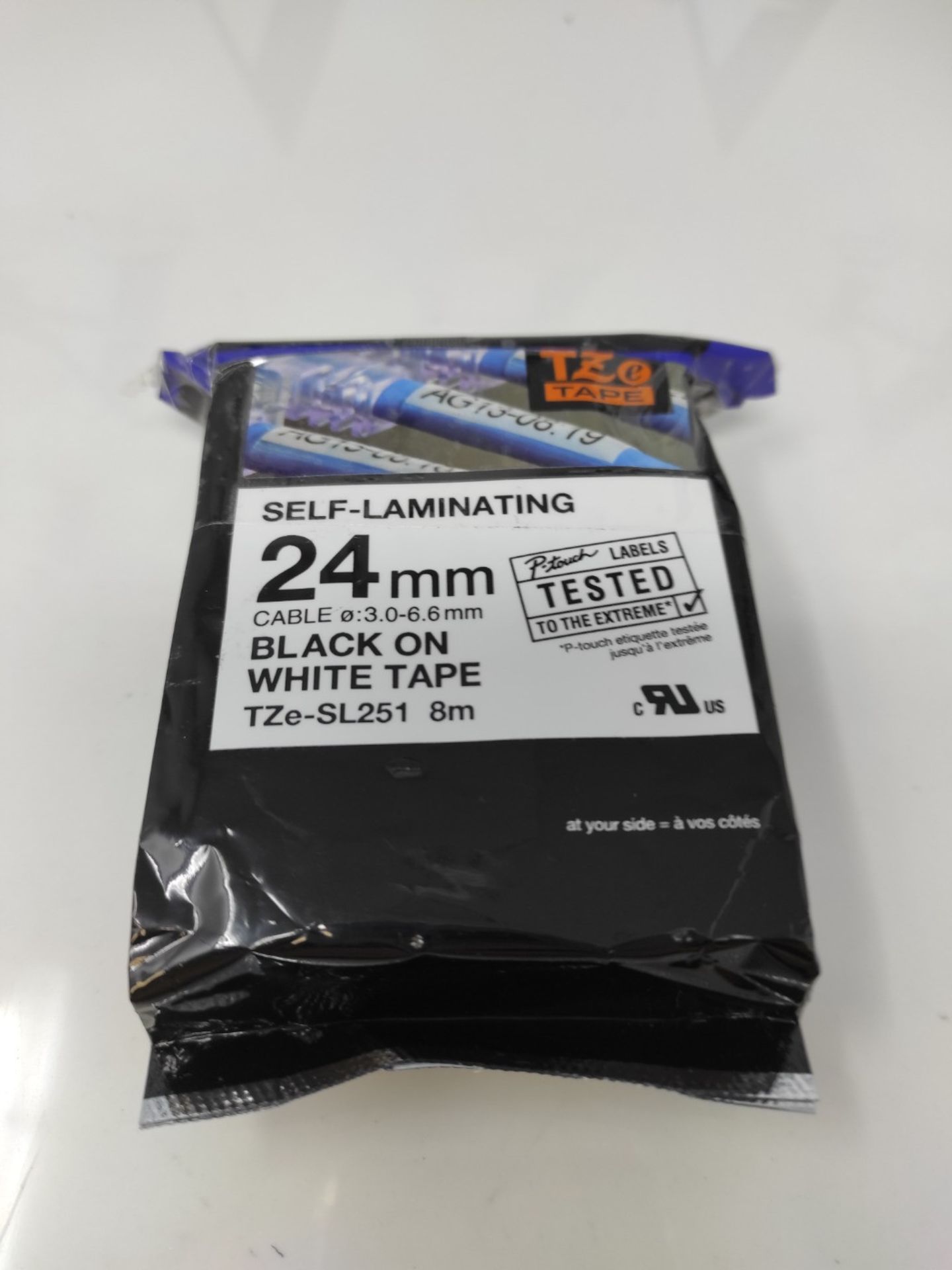 Genuine Brother TZe-SL251 Self Laminating Label Tape Black on White - 24mm Wide x 8m L - Image 2 of 3