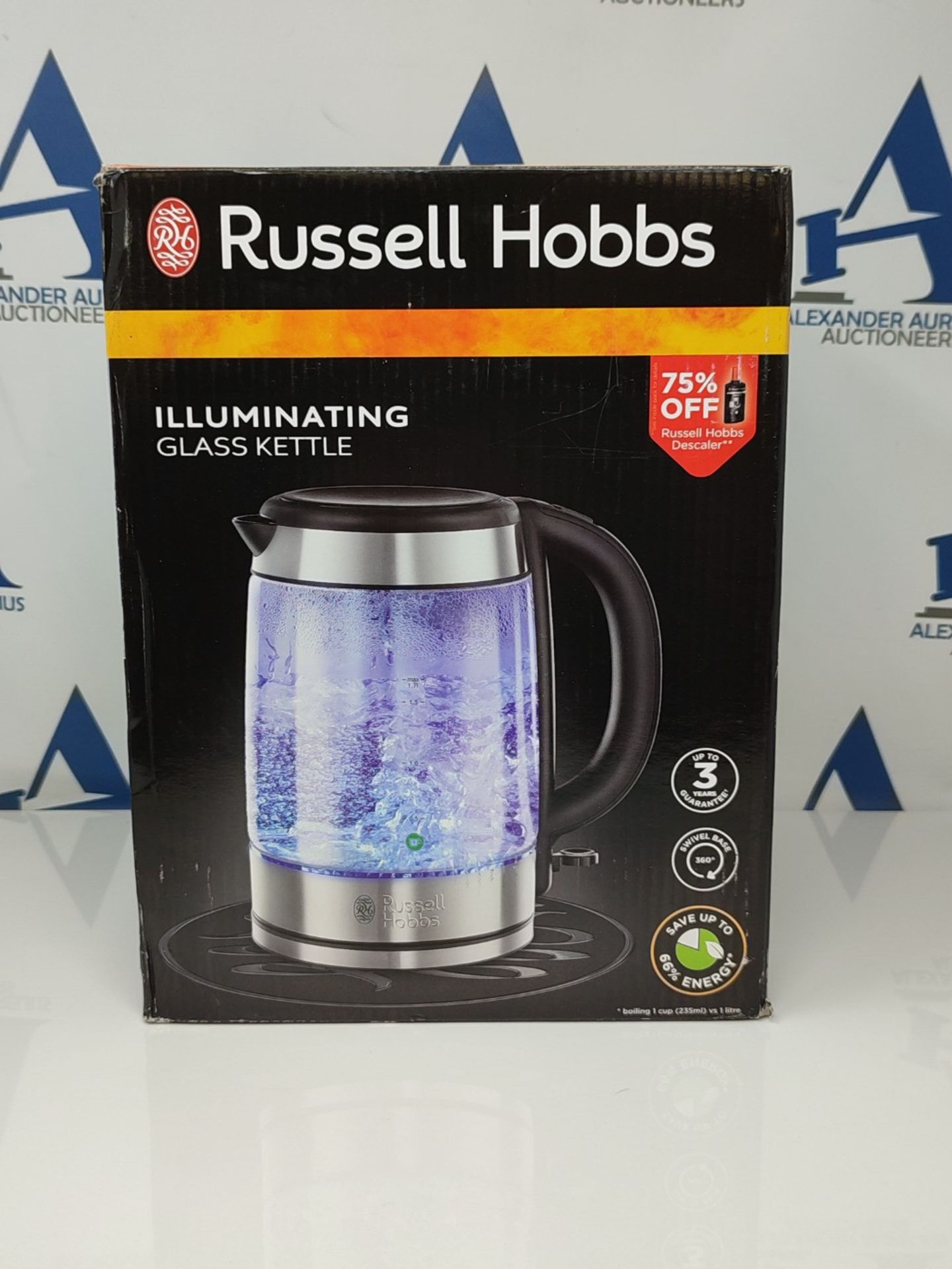 RRP £70.00 Russell Hobbs 21600-10 Illuminating Glass Kettle, Black, 1.7 Litre, 3000 Watt - Image 2 of 3