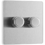 BG Electrical Evolve Double Dimmer Switch, 2-Way Push On/Off, 200W, Brushed Steel