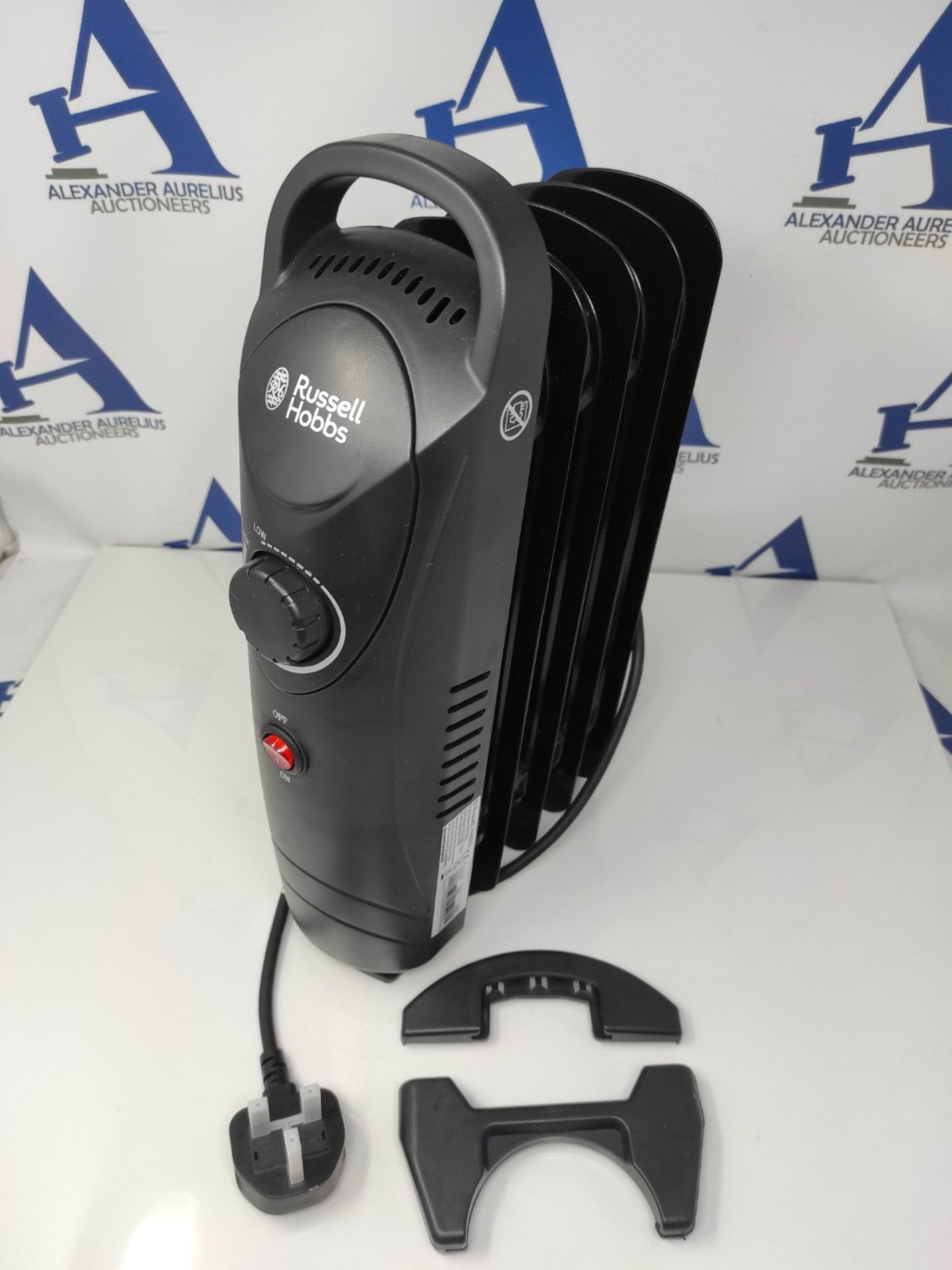 Russell Hobbs 650W Oil Filled Radiator, 5 Fin Portable Electric Heater - Black, Adjust - Image 2 of 3