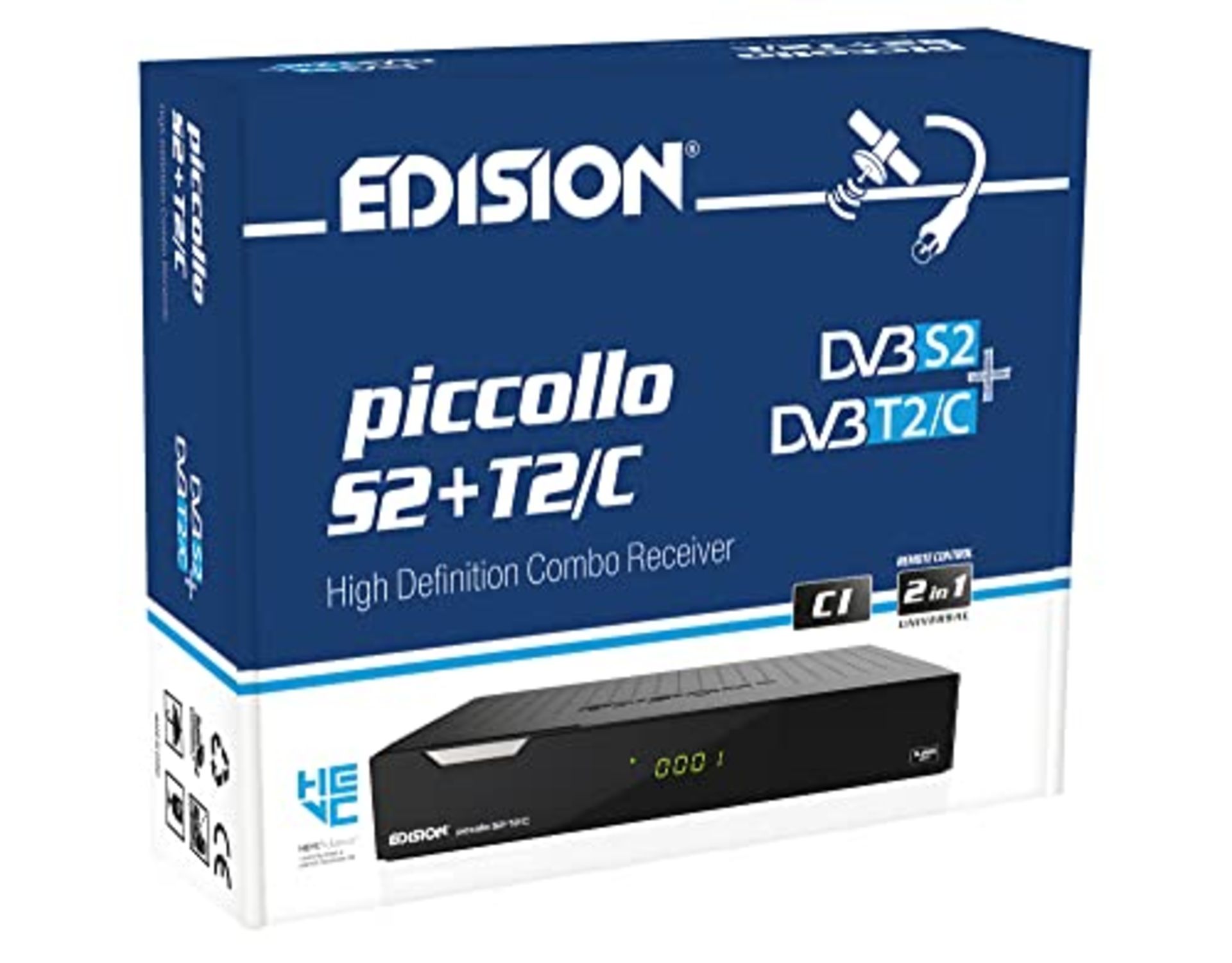 RRP £59.00 Edision PICCOLLO S2+T2/C Combo Receiver H.265/HEVC (DVB-S2, DVB-T2, DVB-C,) CI Full HD