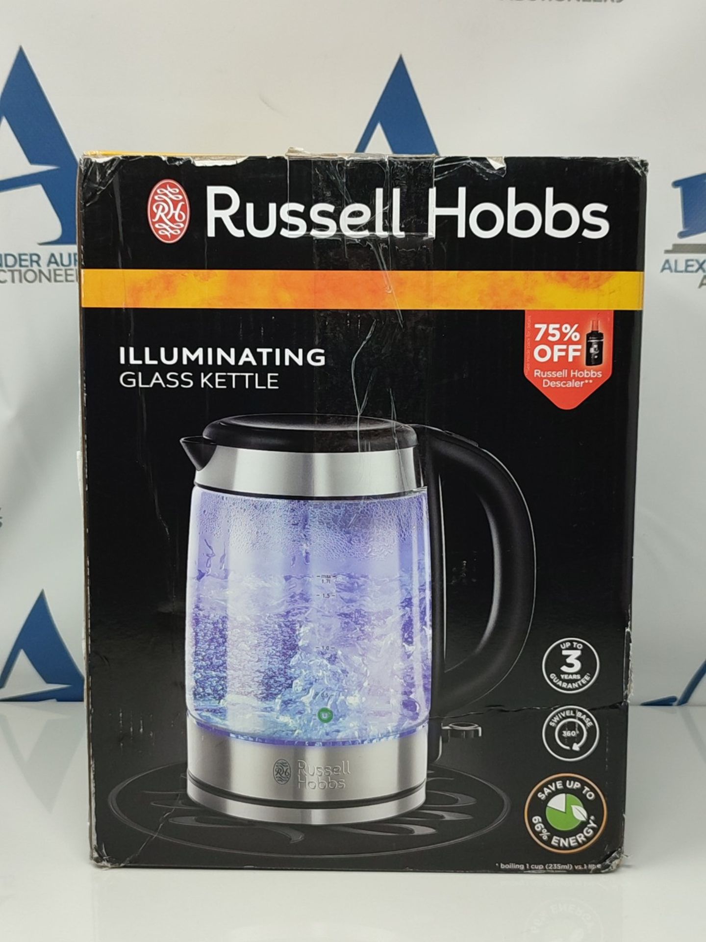 Russell Hobbs 21600-10 Illuminating Glass Kettle, Black, 1.7 Litre, 3000 Watt - Image 2 of 3