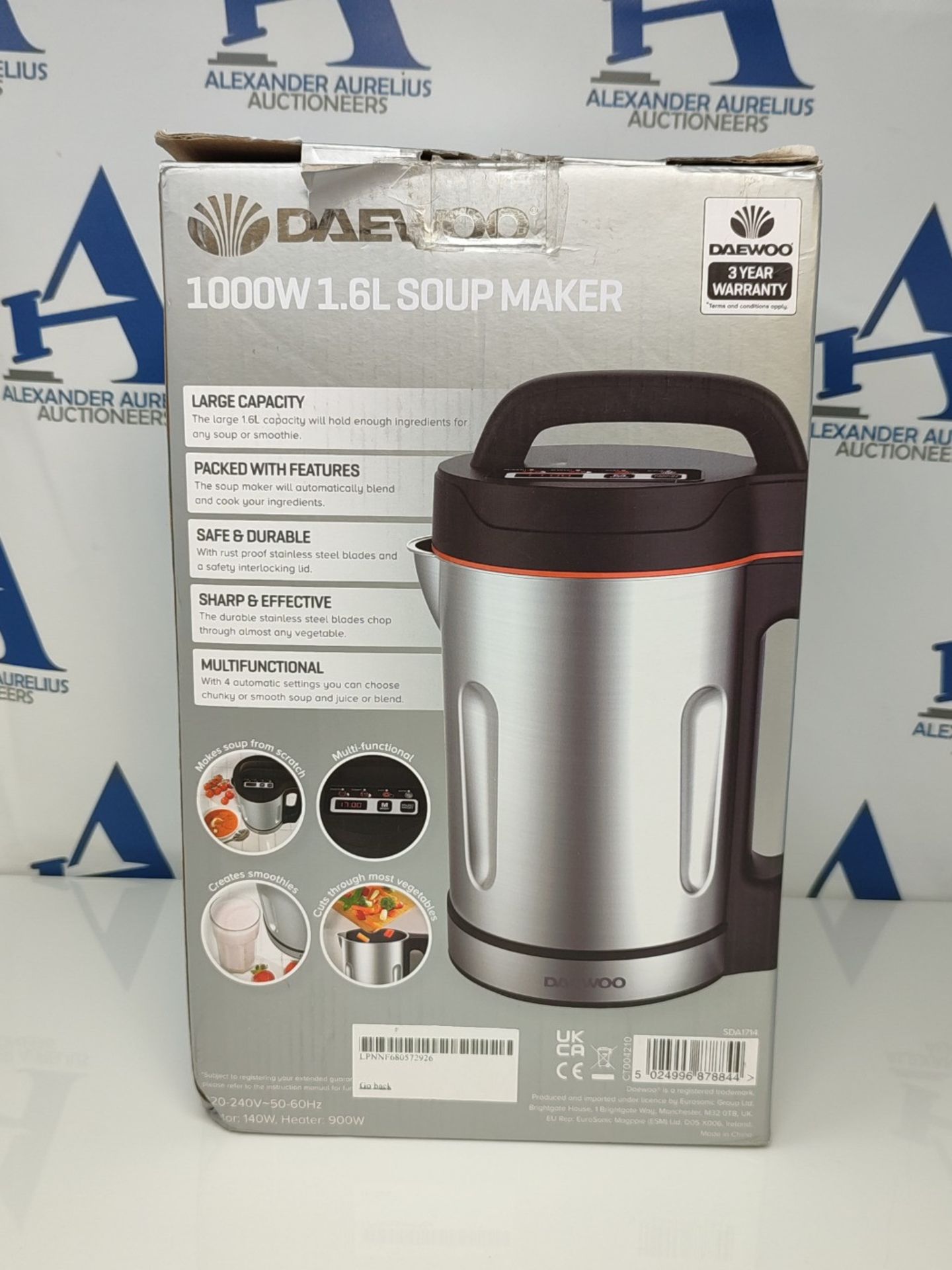 Daewoo SDA1714 Soup Maker | Usage-1000W | 1.6L Capacity | Ideal for Smooth & Chunky So - Bild 2 aus 3