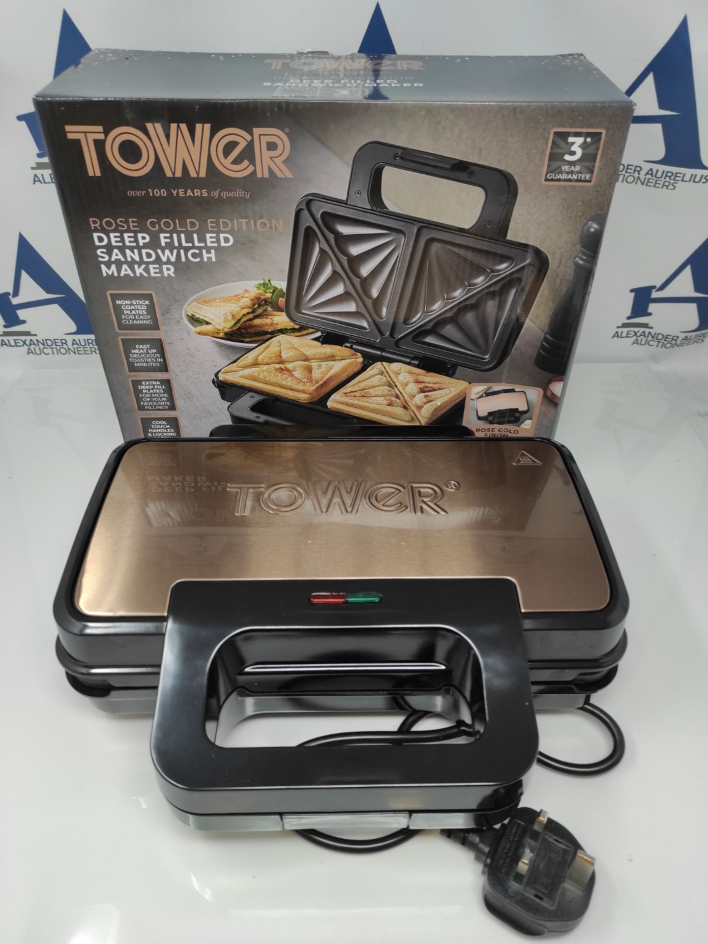 Tower T27031RG Deep Filled Sandwich Maker with Non-Stick Coated Plate and Automatic Te - Bild 2 aus 3