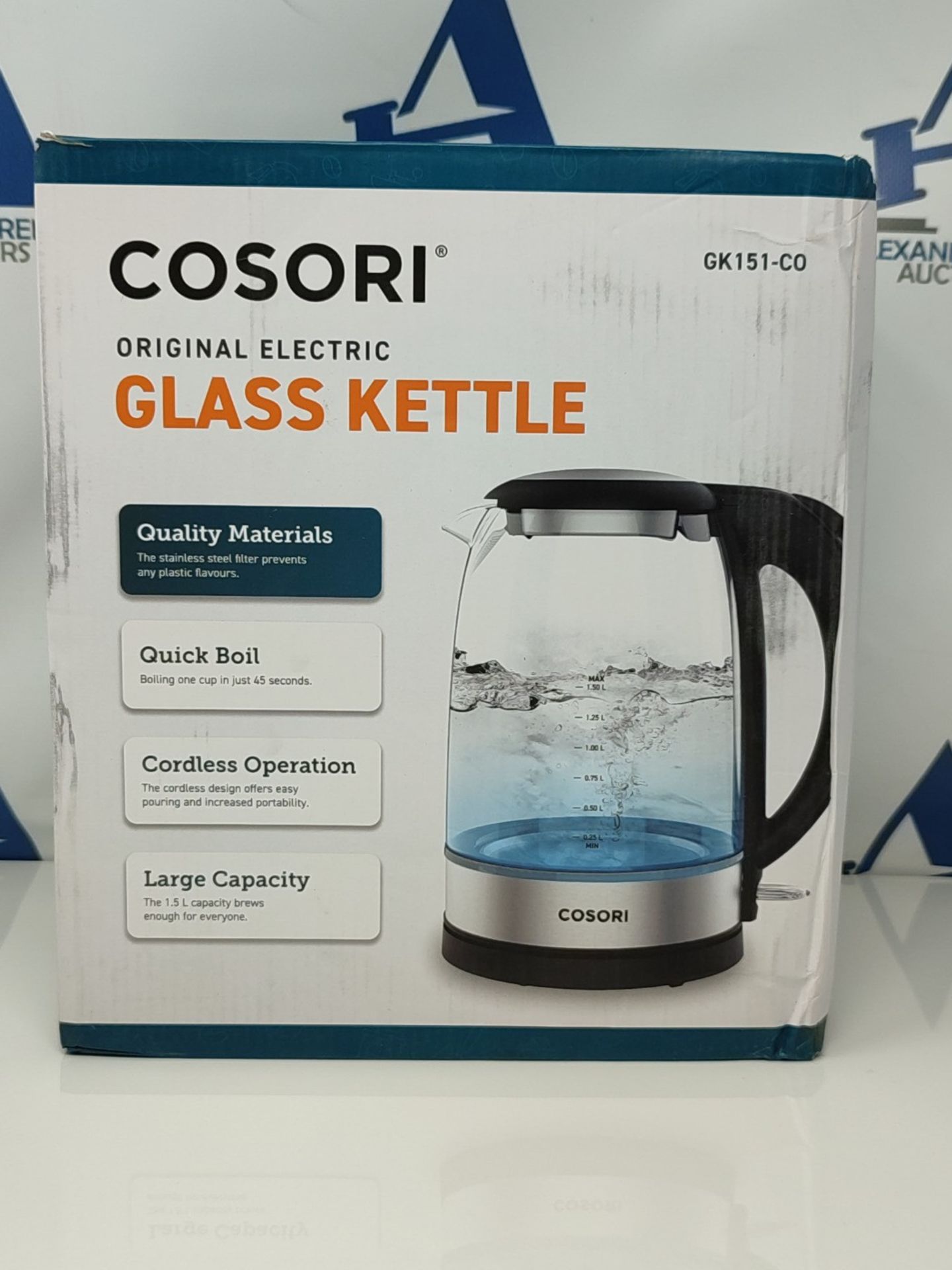 COSORI Electric Kettle Glass, Fast Boil Quiet, 3000W 1.5L with Blue LED, Stainless Ste - Image 2 of 3
