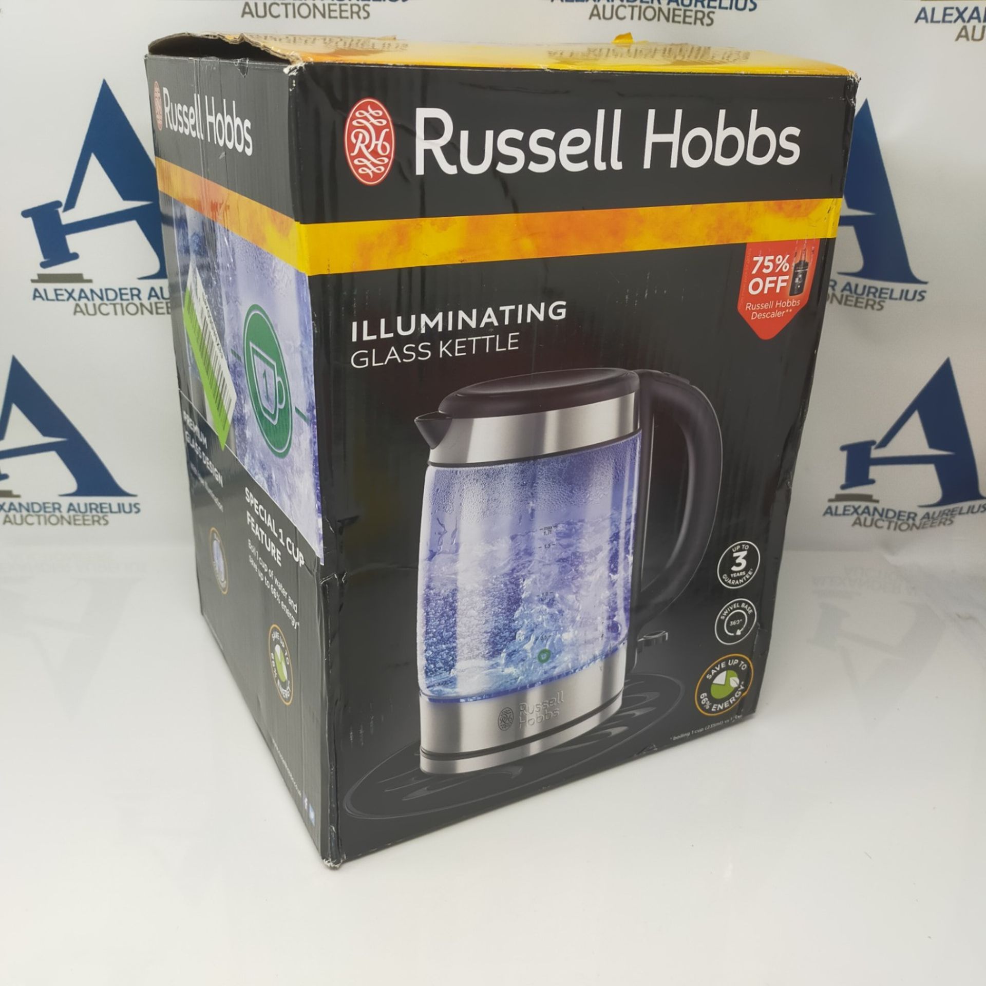 Russell Hobbs 21600-10 Illuminating Glass Kettle, Black, 1.7 Litre, 3000 Watt - Image 2 of 3