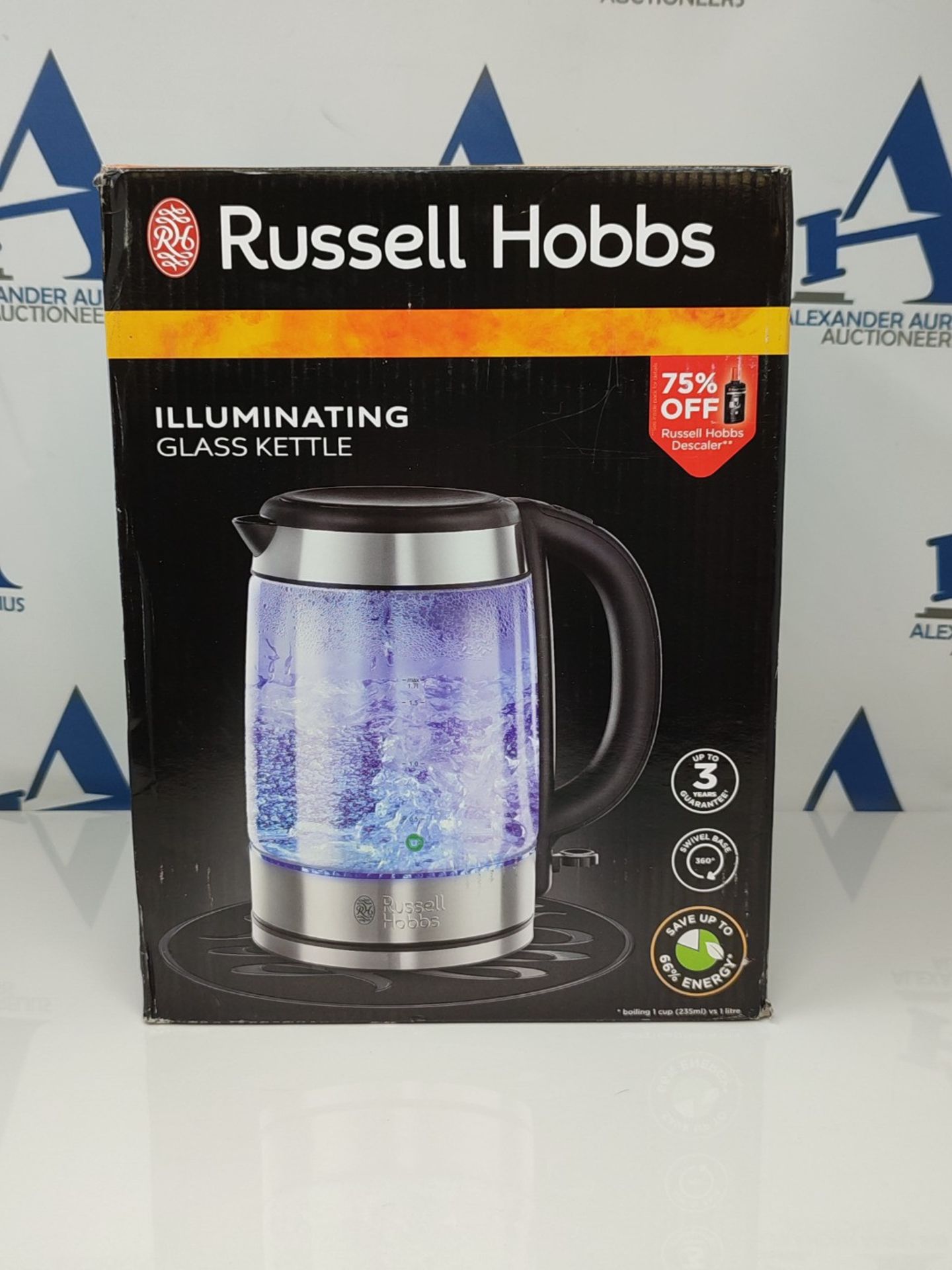 RRP £70.00 Russell Hobbs 21600-10 Illuminating Glass Kettle, Black, 1.7 Litre, 3000 Watt - Bild 2 aus 3