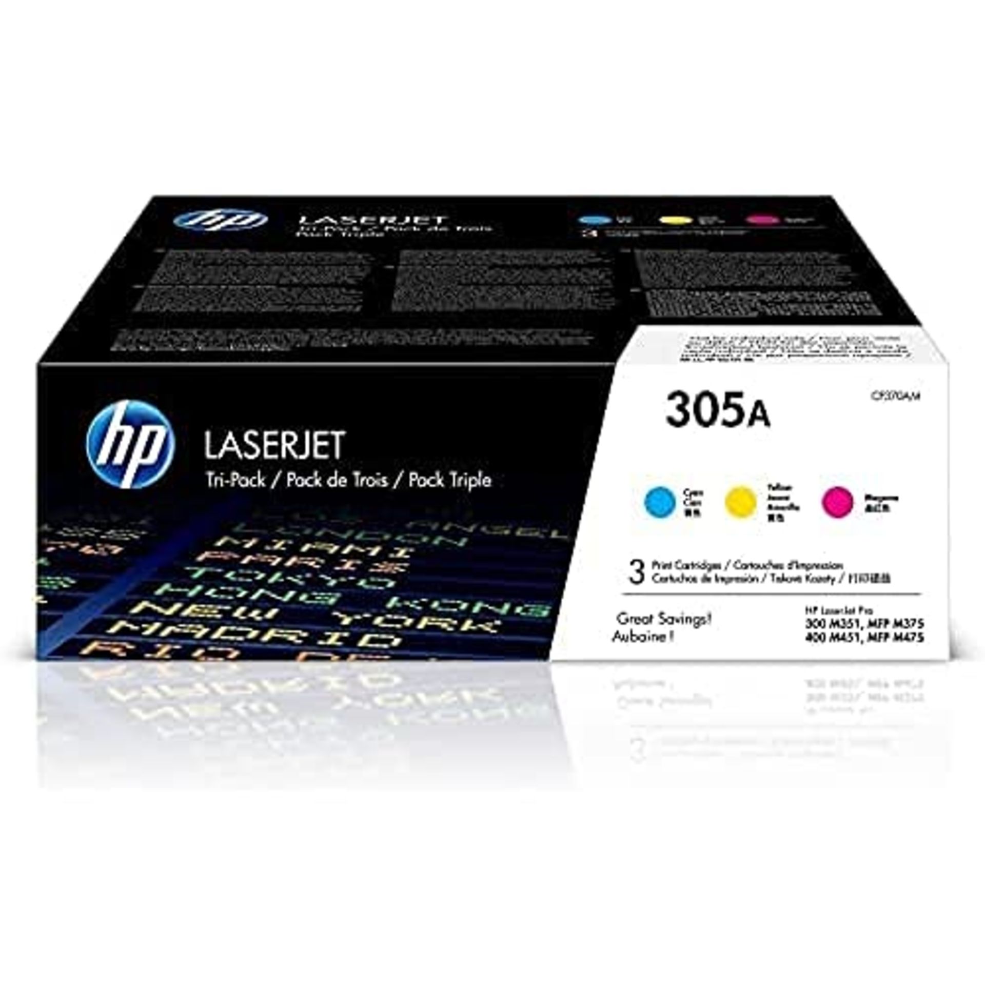 RRP £320.00 HP CF370AM 305A Original LaserJet Toner Cartridges, Cyan/Magenta/Yellow, Multipack (Pa