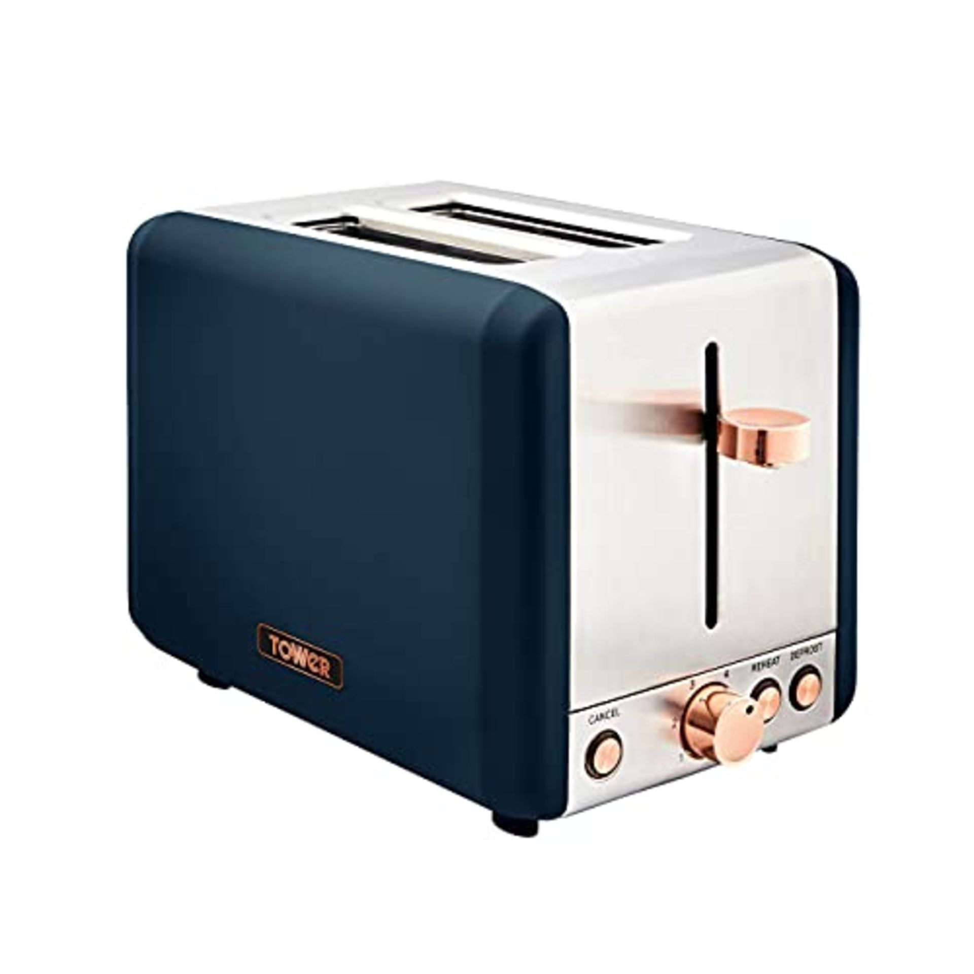 Tower T20036MNB Cavaletto 2-Slice Toaster with Defrost/Reheat, Stainless Steel, 850W,