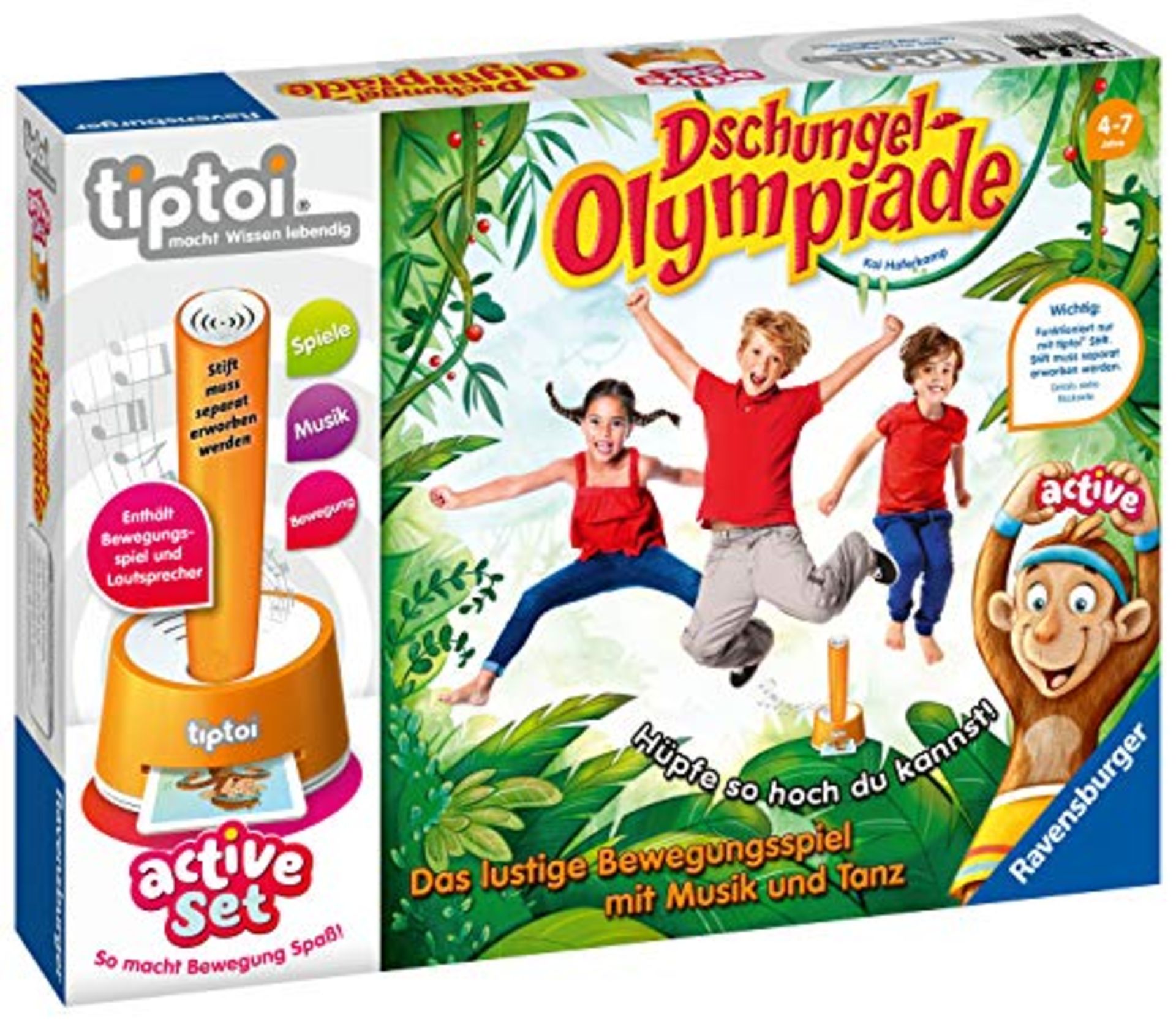 Ravensburger tiptoi Spiel 00849 - active Set Dschungel-Olympiade - Bewegungsspiel ab 4