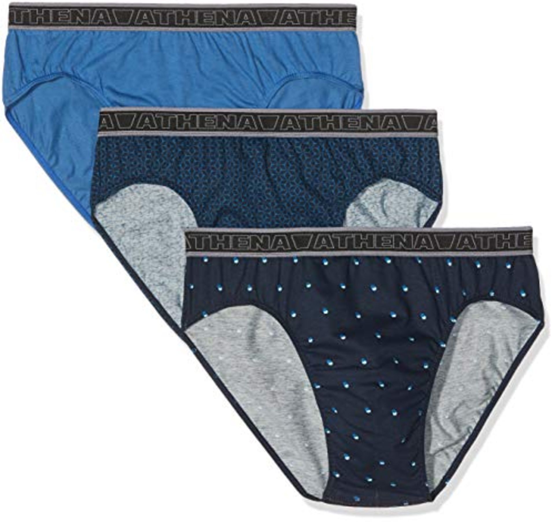 Athena Men's Tonic Knickers, (Pois/Mozaique/Bleu 1920), Large (Size: 4) (Pack of 3)