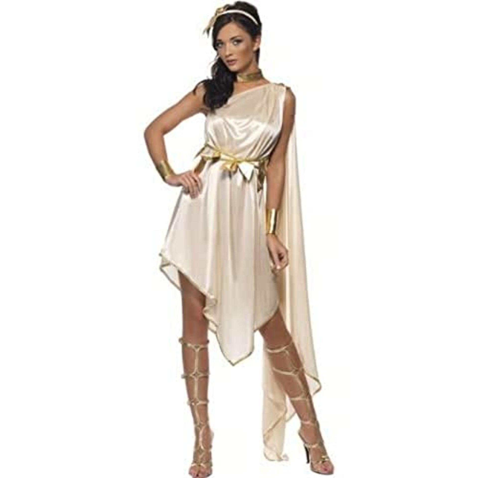 Fever Adult Women's Goddess Costume, Dress, Belt, Armcuffs, Choker and Headpiece,Trans