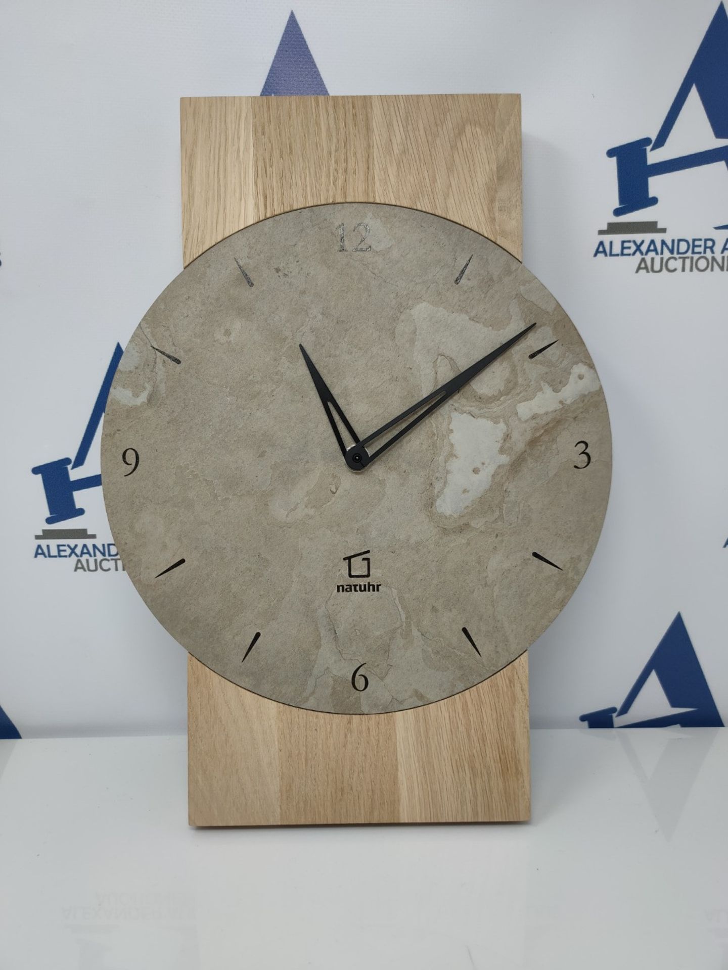 RRP £109.00 Natuhr Schlefer Wall Clock - Zugspitze - Wood Oak Slate Stone Low Noise Made in German - Image 2 of 3