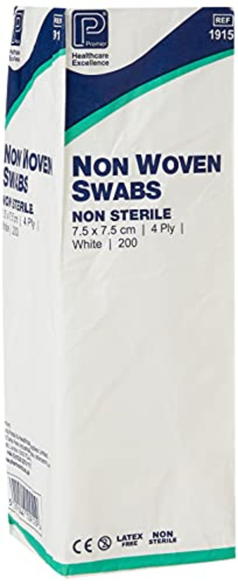 Premier 1915 Non-Sterile Non-Woven Swabs 4 Ply 7.5 cm x 7.5 cm White Paper Packs (Pack