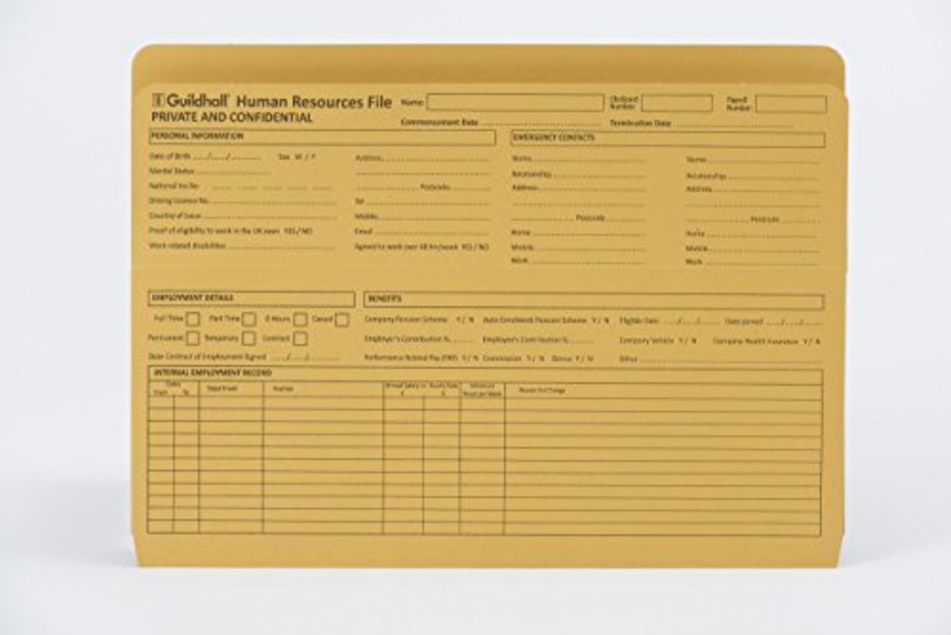 Exacompta Guildhall Human Resources File, 315 gsm, Foolscap , Pre-Printed - Yellow, Pa