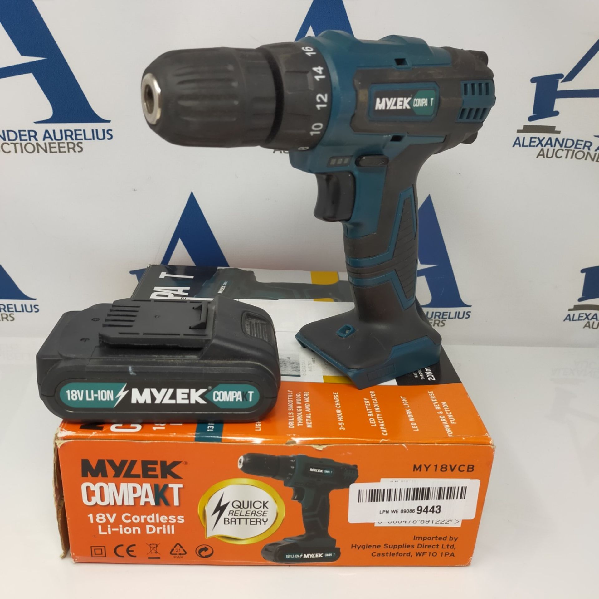 MYLEK MY18VCB 18V Cordless Drill Driver Set, Lithium Ion Battery Pack, Combi DIY 13 Pi - Image 2 of 2