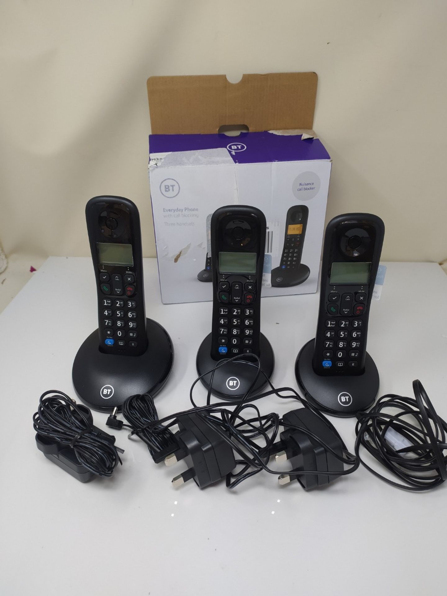 BT Everyday Cordless Home Phone with Basic Call Blocking, Trio Handset Pack, Black - Image 2 of 2