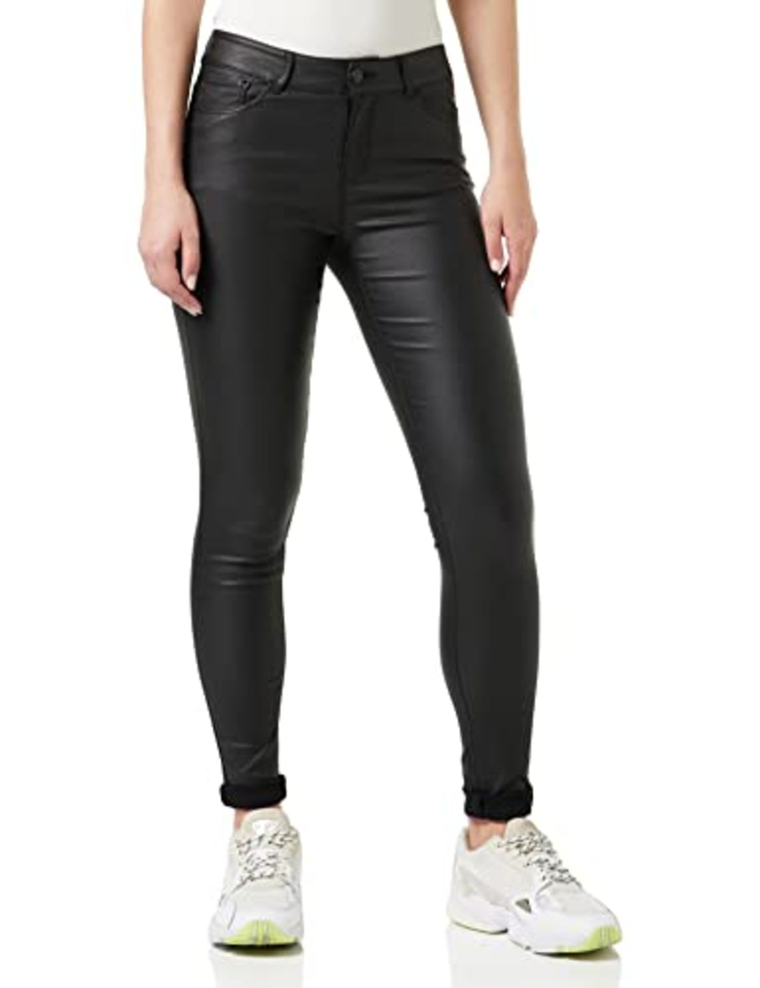 Vero Moda Women's Vmseven Nw S.slim Smooth Coated Pants Slim, Black (Black Detail:coat