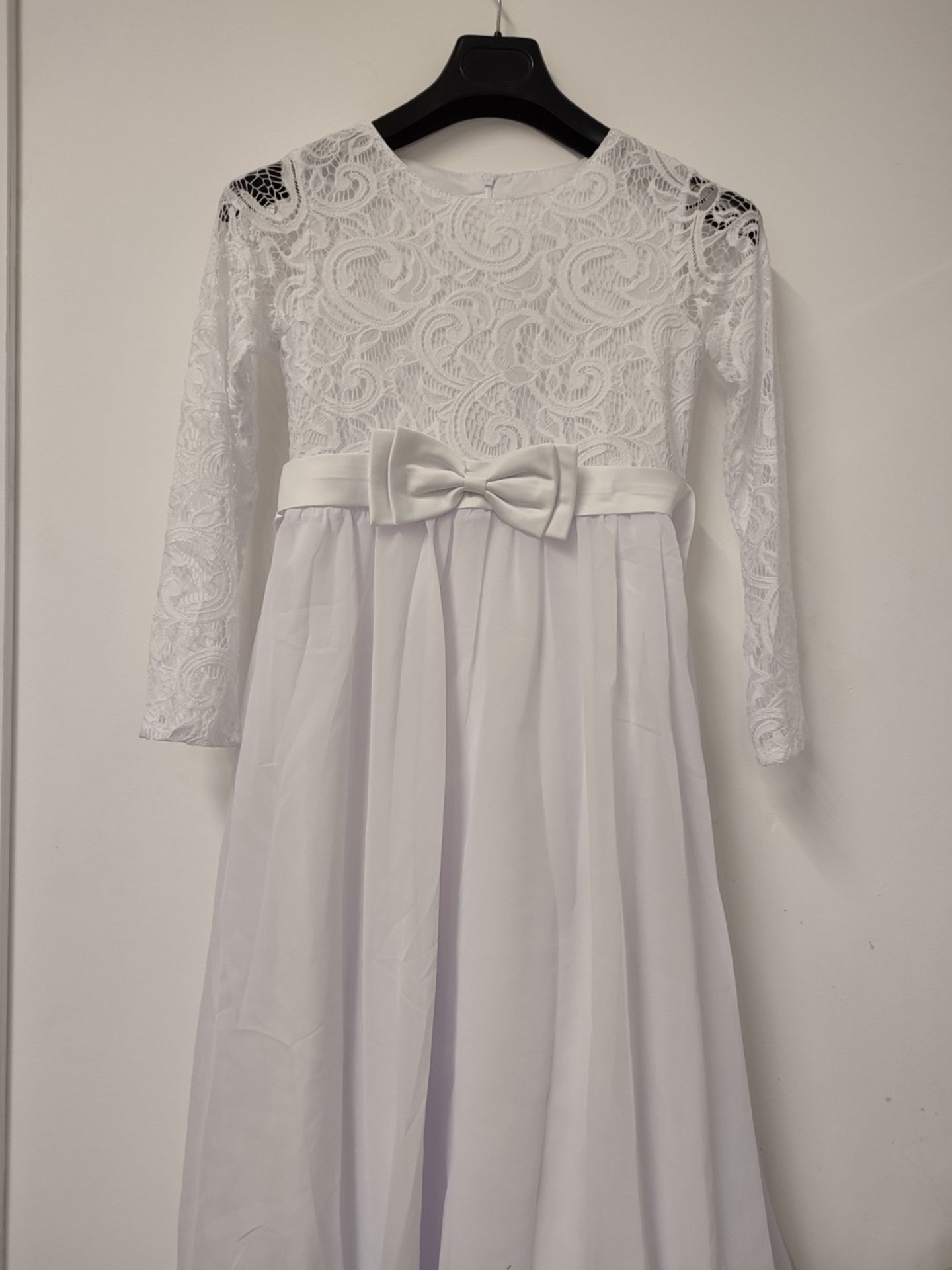 CDE Children's Boho Long Lace Dress 3/4 Sleeve Chiffon Dress with Belt and Bow/Chic A- - Image 2 of 2
