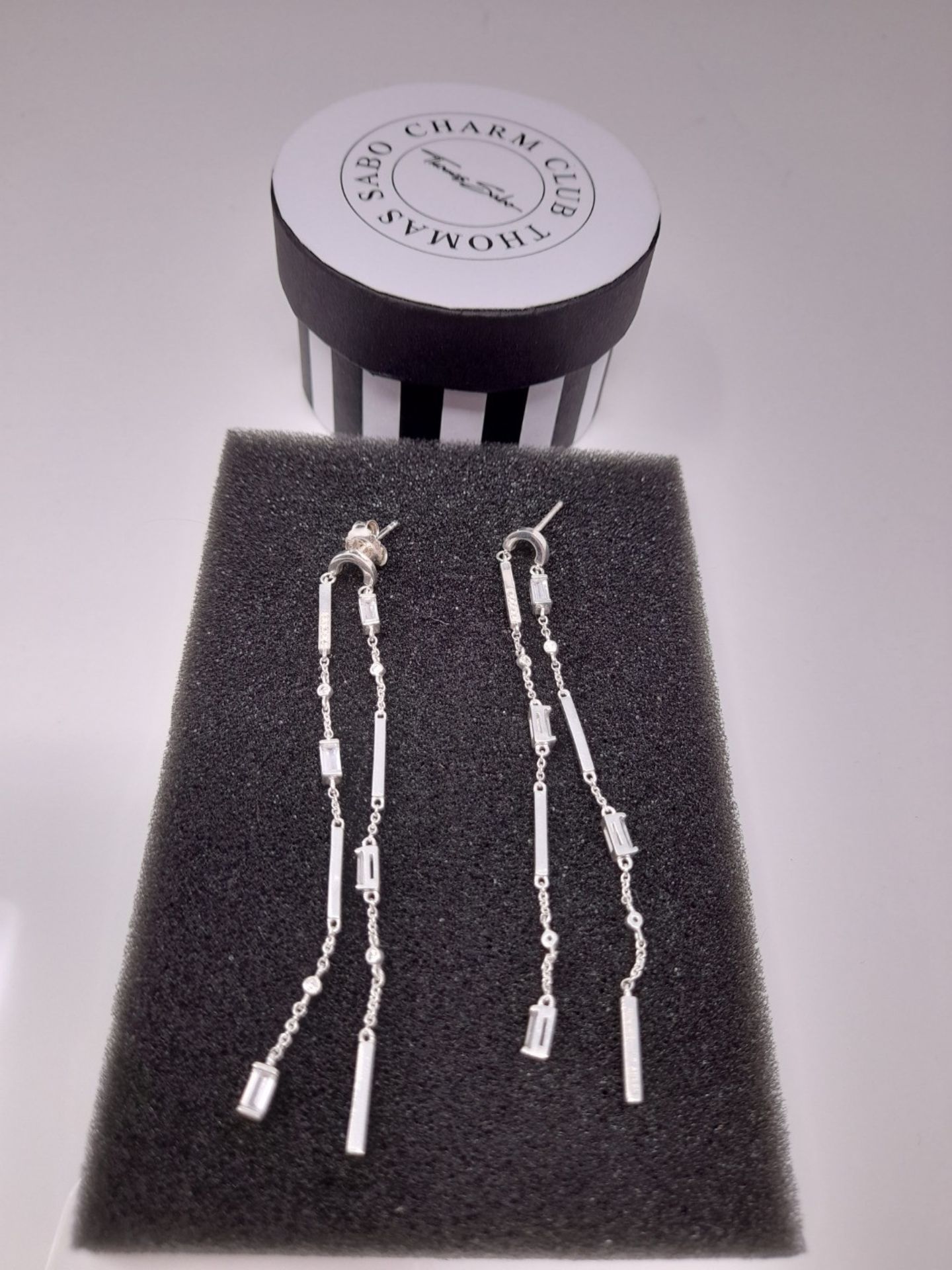 RRP £137.00 [CRACKED] Thomas Sabo Women Stud Earrings Baguette-Cut Stones 925 Sterling Silver H209 - Image 3 of 3
