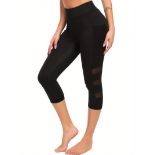 [NEW] Mesh Contrast Breathable Sports Yoga Capri Leggings, High Waist Stretch Workout