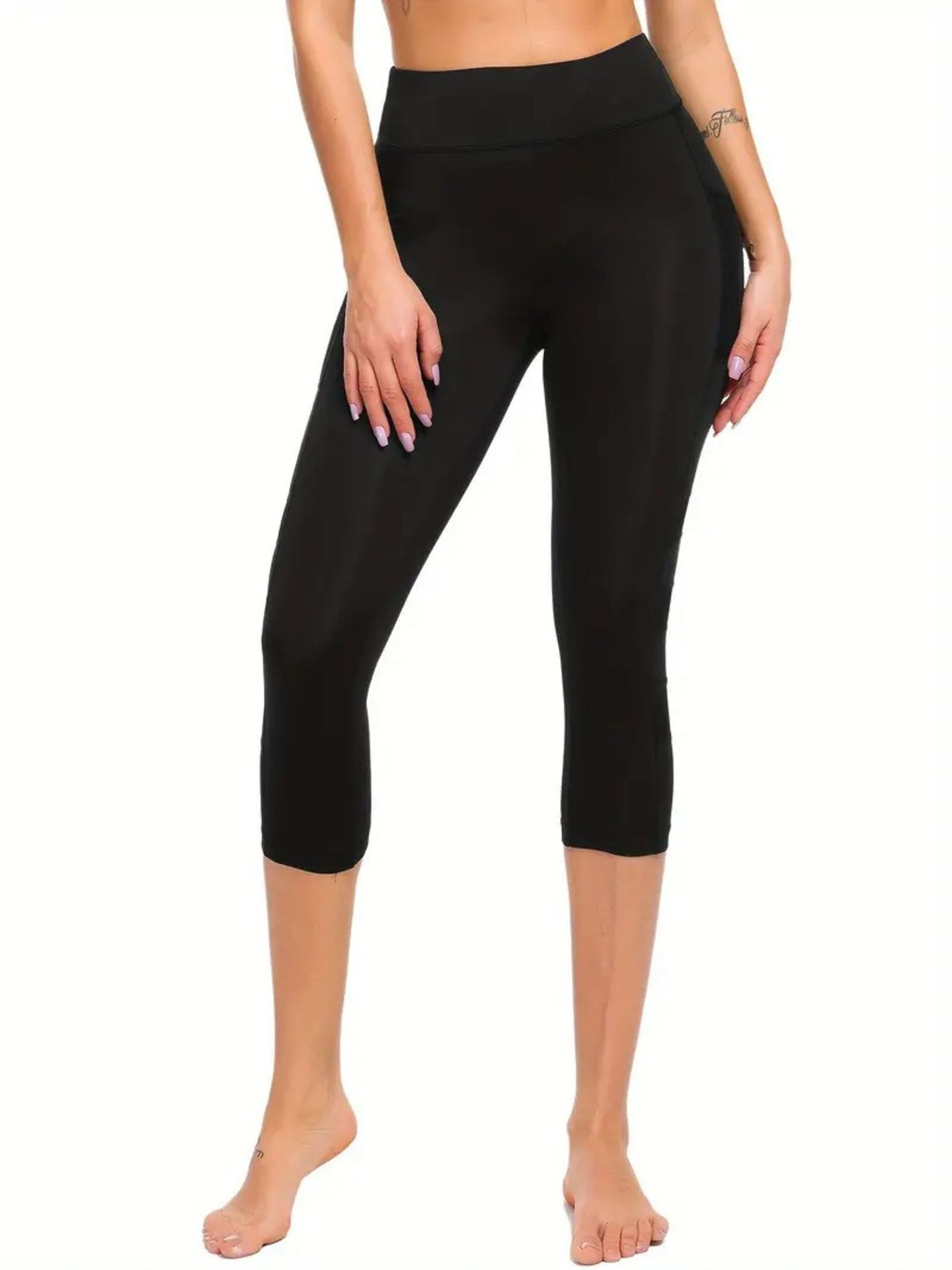 [NEW] Mesh Contrast Breathable Sports Yoga Capri Leggings, High Waist Stretch Workout - Image 2 of 2