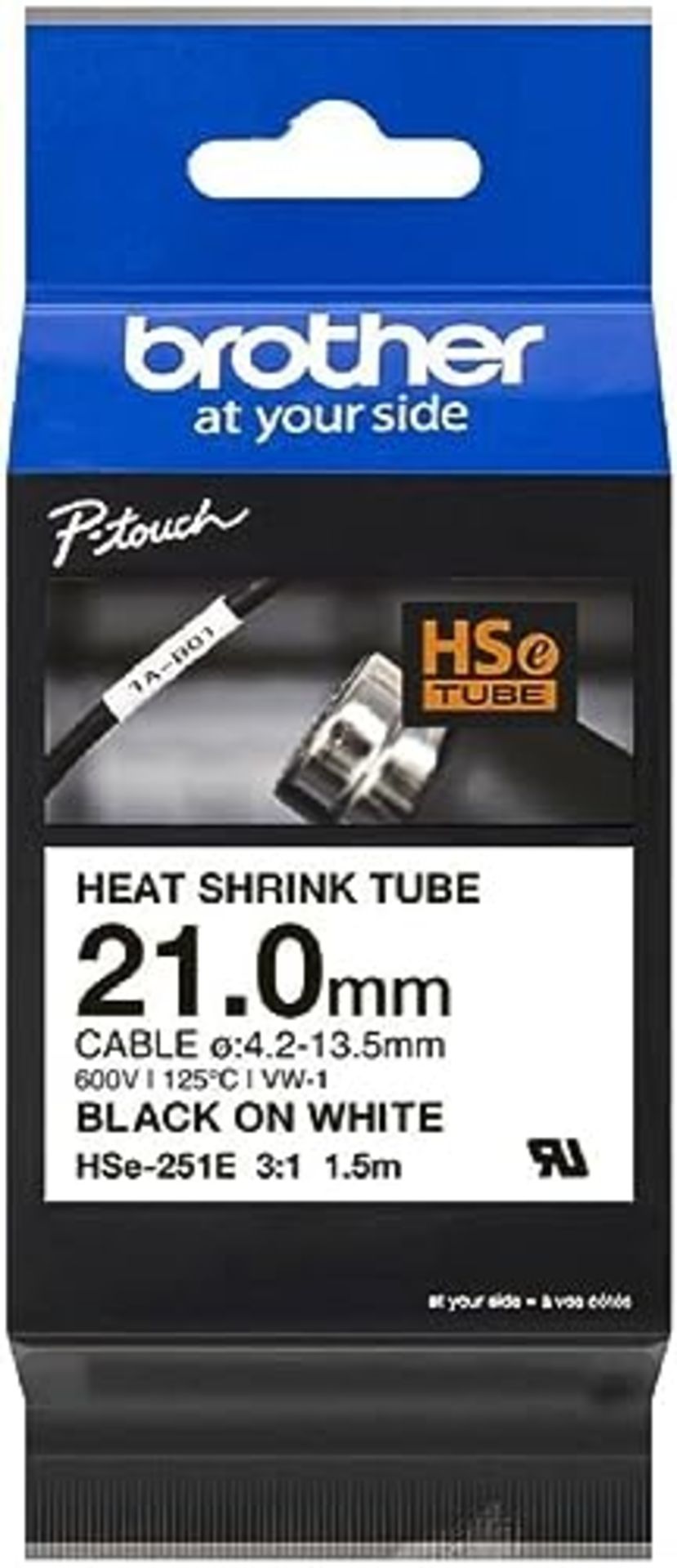 Brother Original Pro Tape HSe-251E Heat Shrink Tubing - black on white