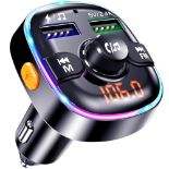 Bluetooth FM Transmitter for Car, Cigarette Lighter Adapter, 2 USB Ports 5V/2.4A, Jack