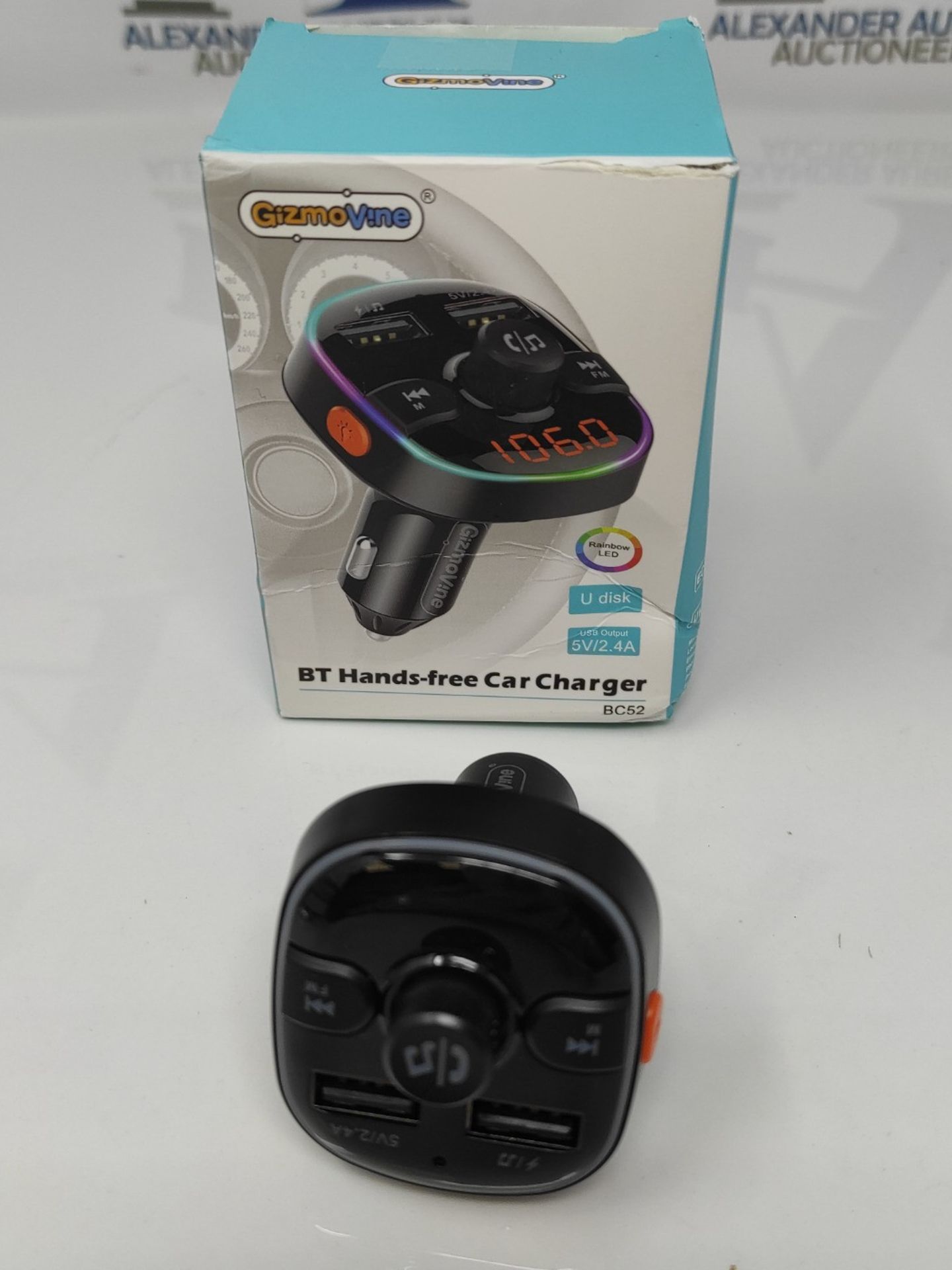 Bluetooth FM Transmitter for Car, Cigarette Lighter Adapter, 2 USB Ports 5V/2.4A, Jack - Image 3 of 3